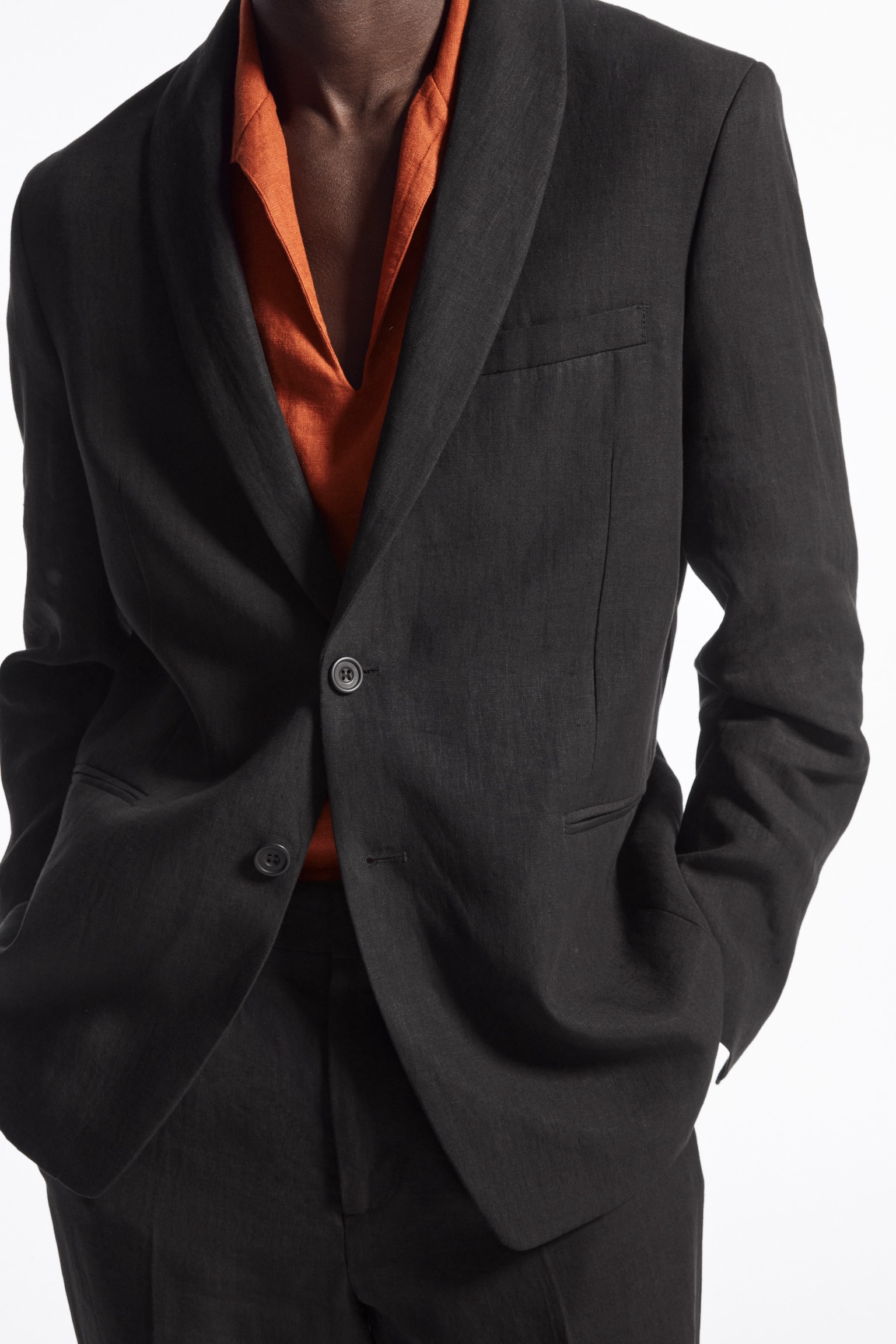 REGULAR SINGLE-BREASTED LINEN BLAZER - BLACK - 6