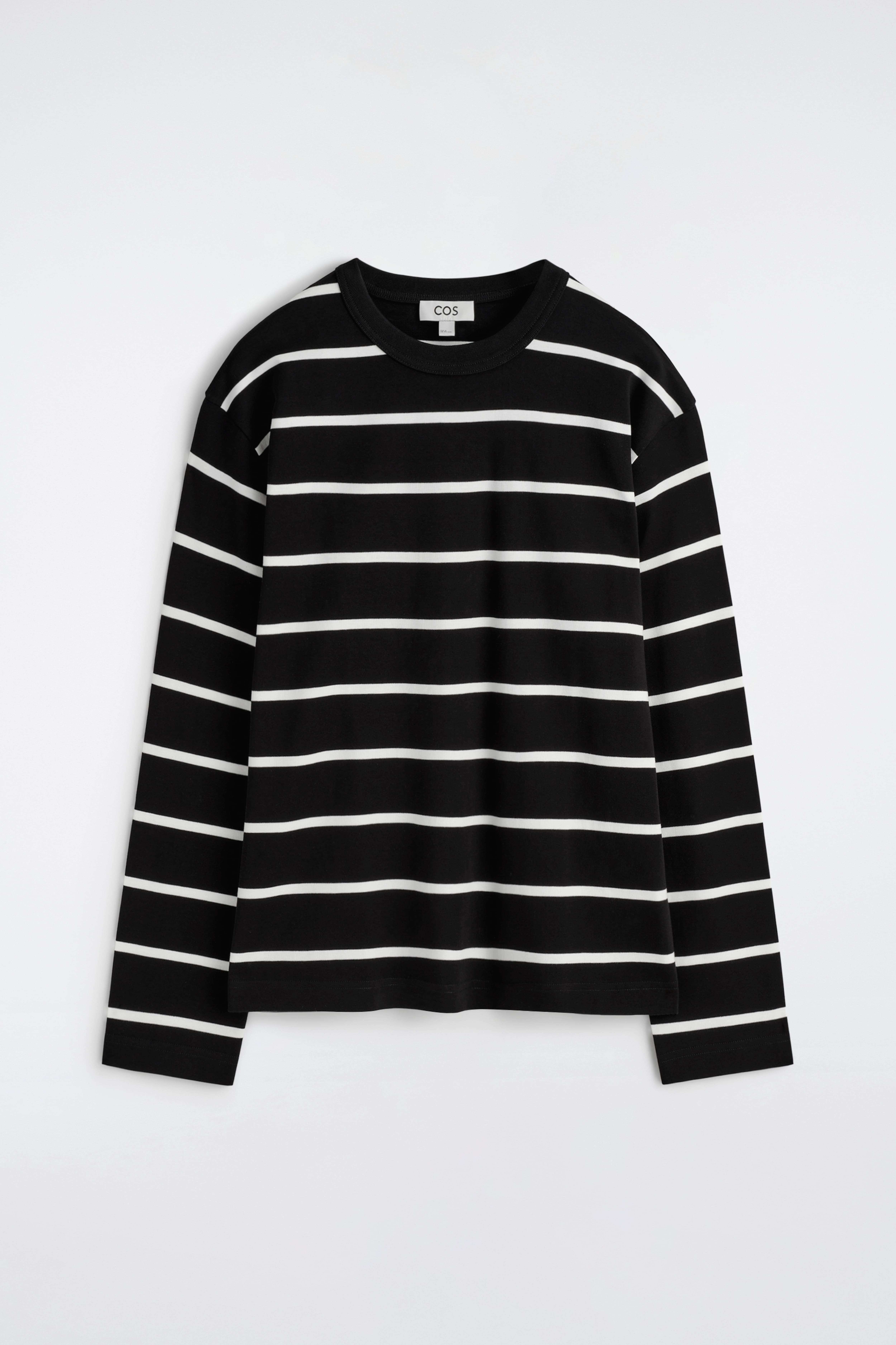 Ontspannen jersey interlock T-shirt met lange mouwen - Zwart / Gestreept/WIT/LICHTROZE/ZWART