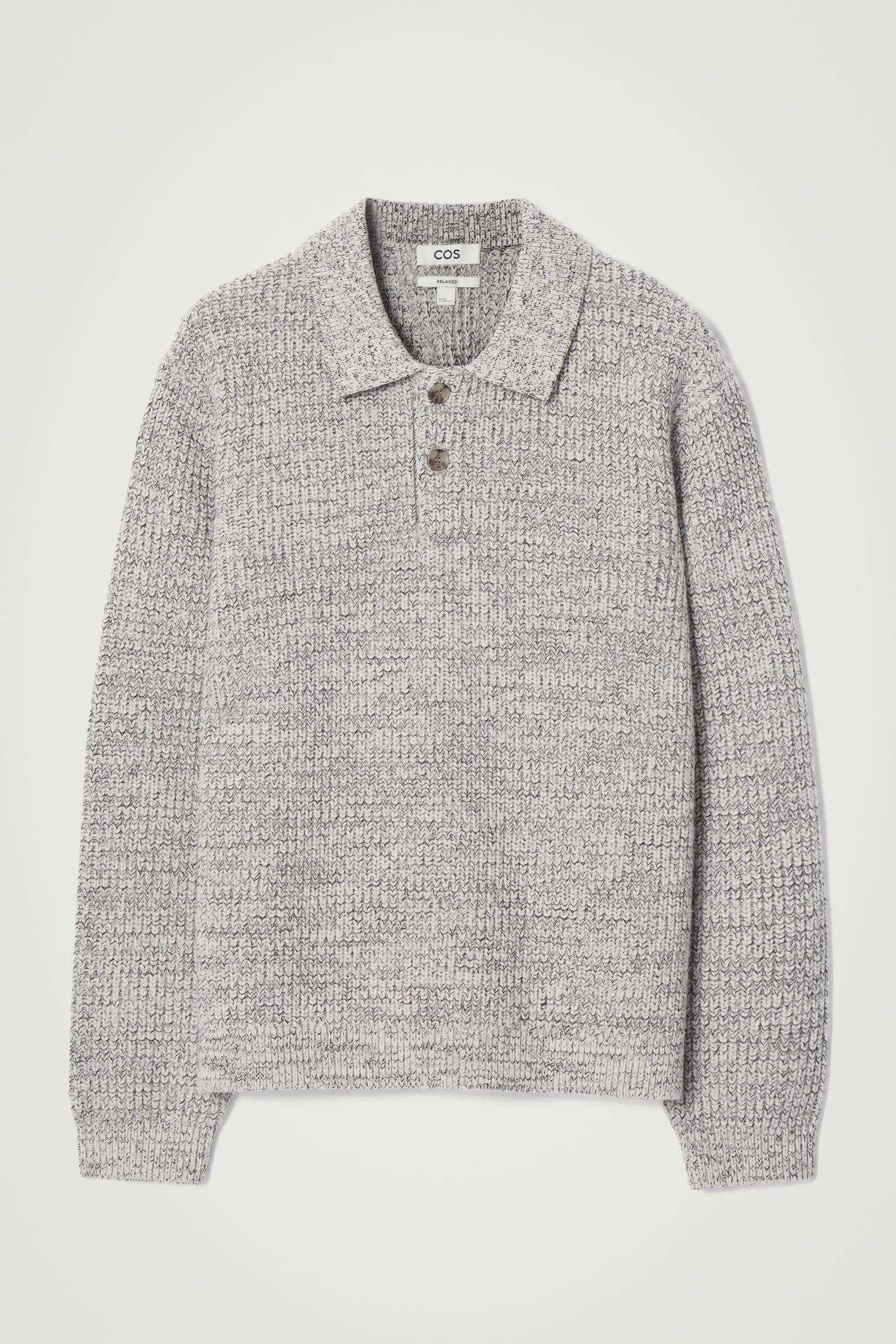 TWISTED-YARN WOOL POLO JUMPER - GREY MÉLANGE/NAVY MÉLANGE - 2