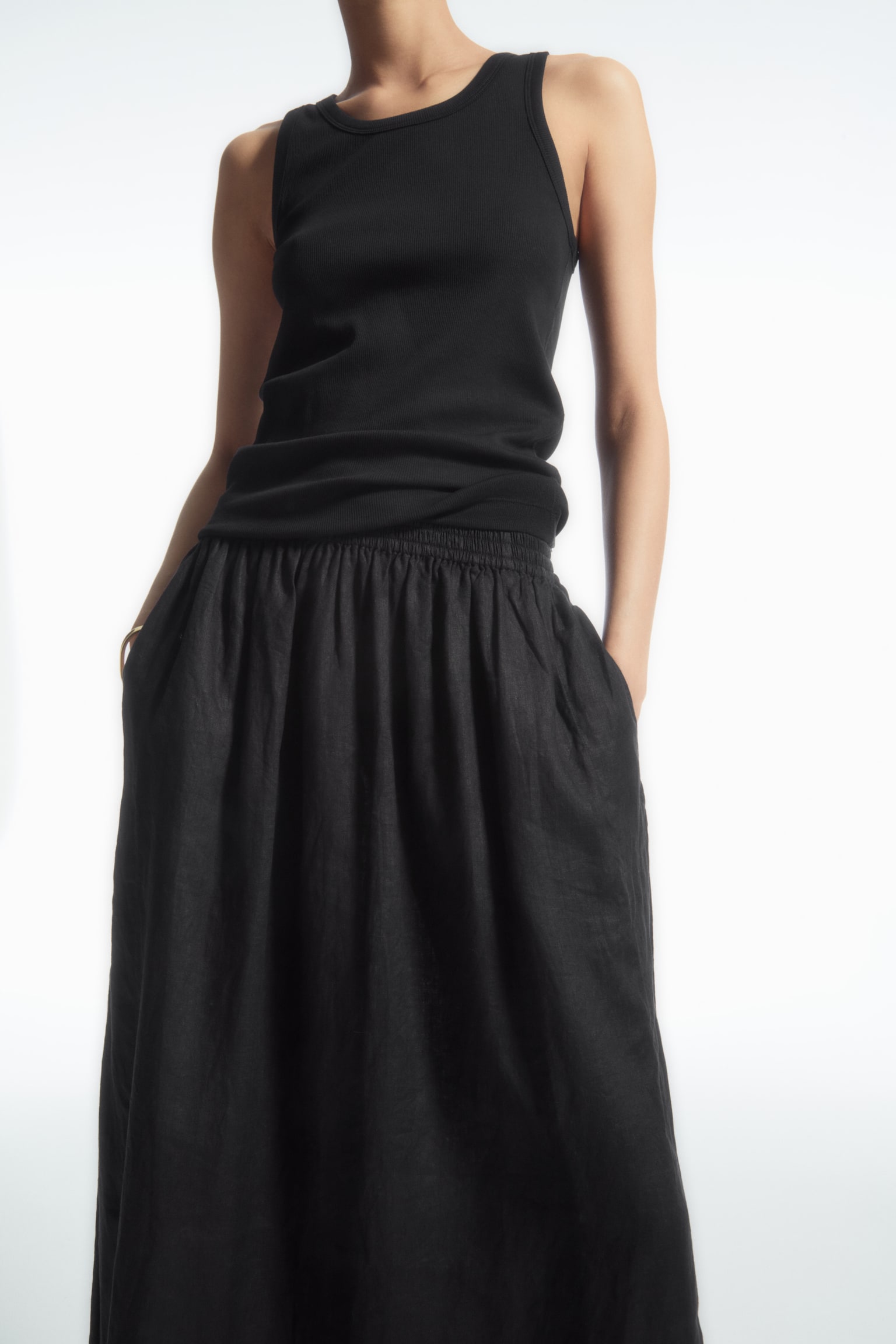 LINEN A-LINE MAXI SKIRT - BLACK - 5