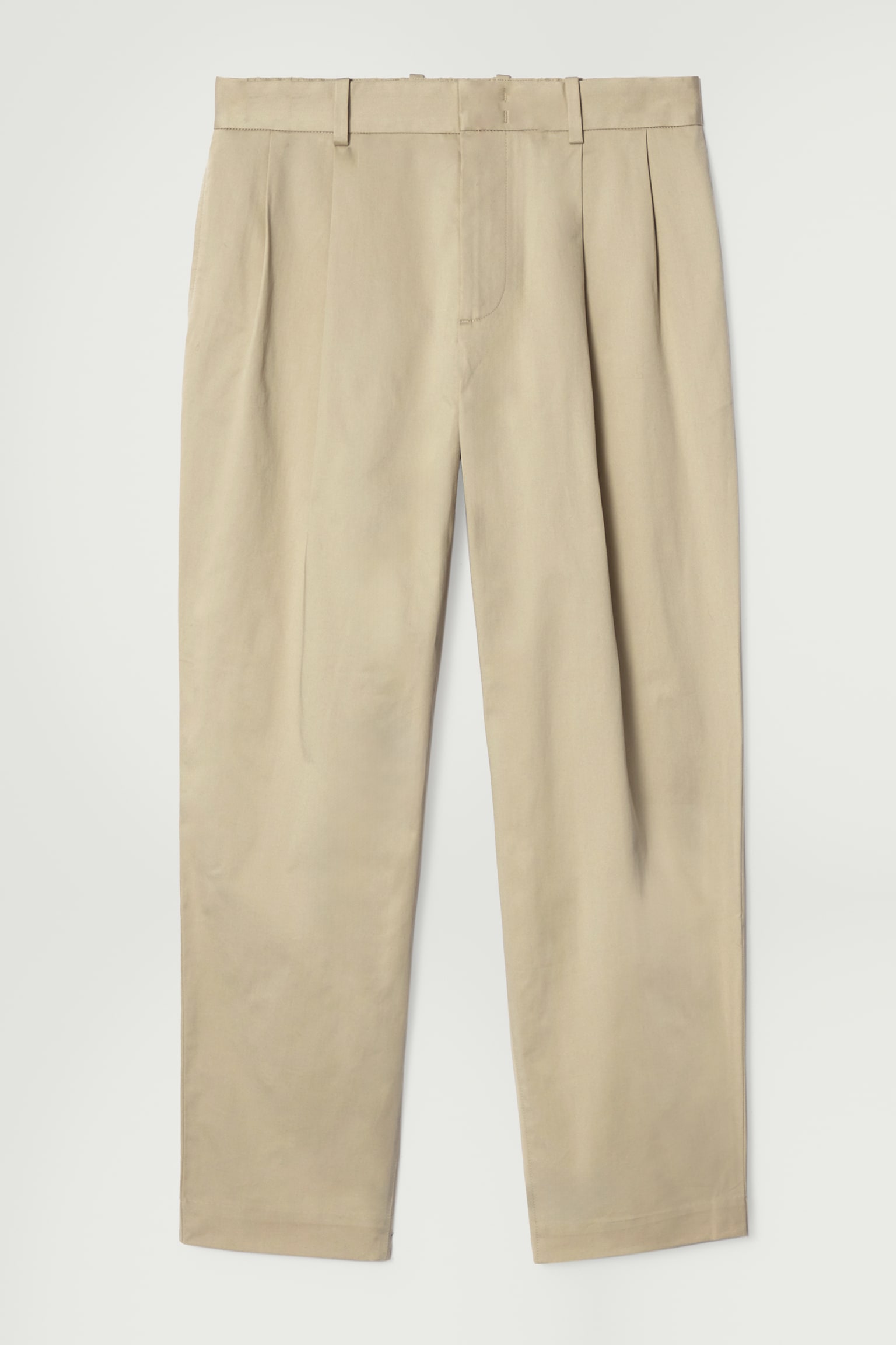 RELAXED PLEATED COTTON TAPERED TROUSERS - BEIGE/BLACK/NAVY - 2