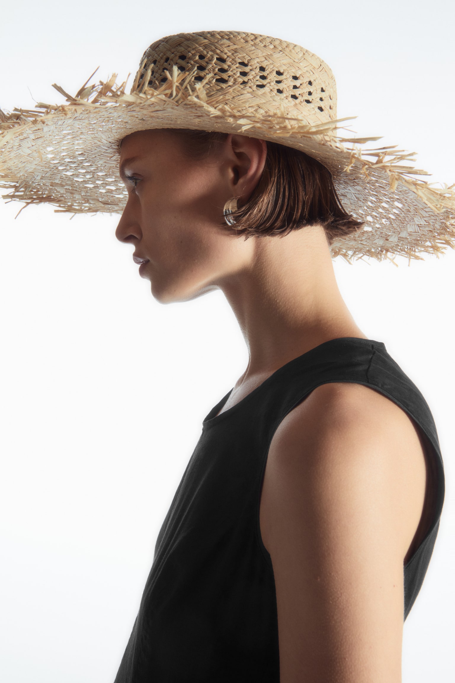 FRAYED STRAW HAT - BEIGE - 1