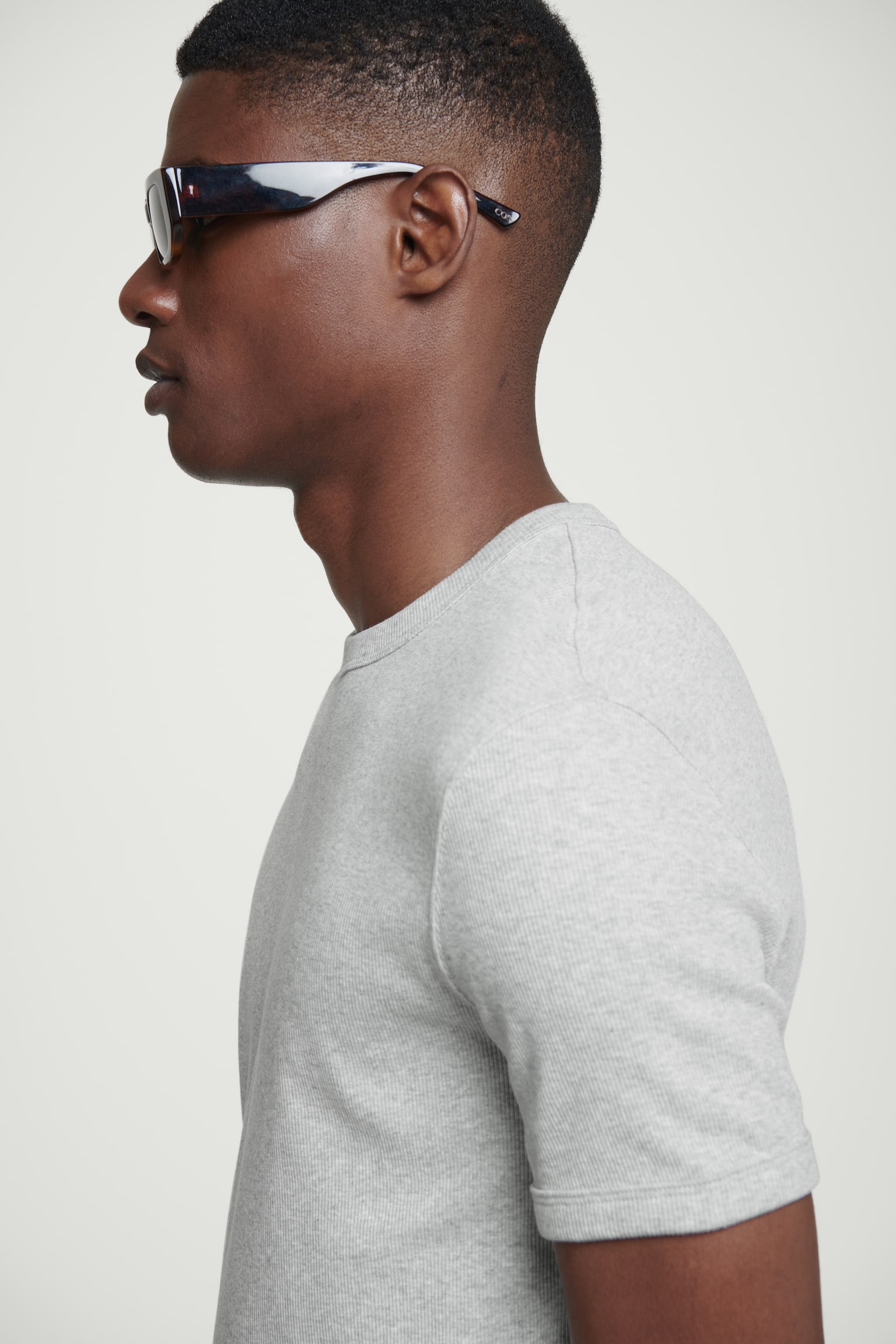 SLIM RIBBED COTTON T-SHIRT - LIGHT GREY/BLACK/WHITE - 7