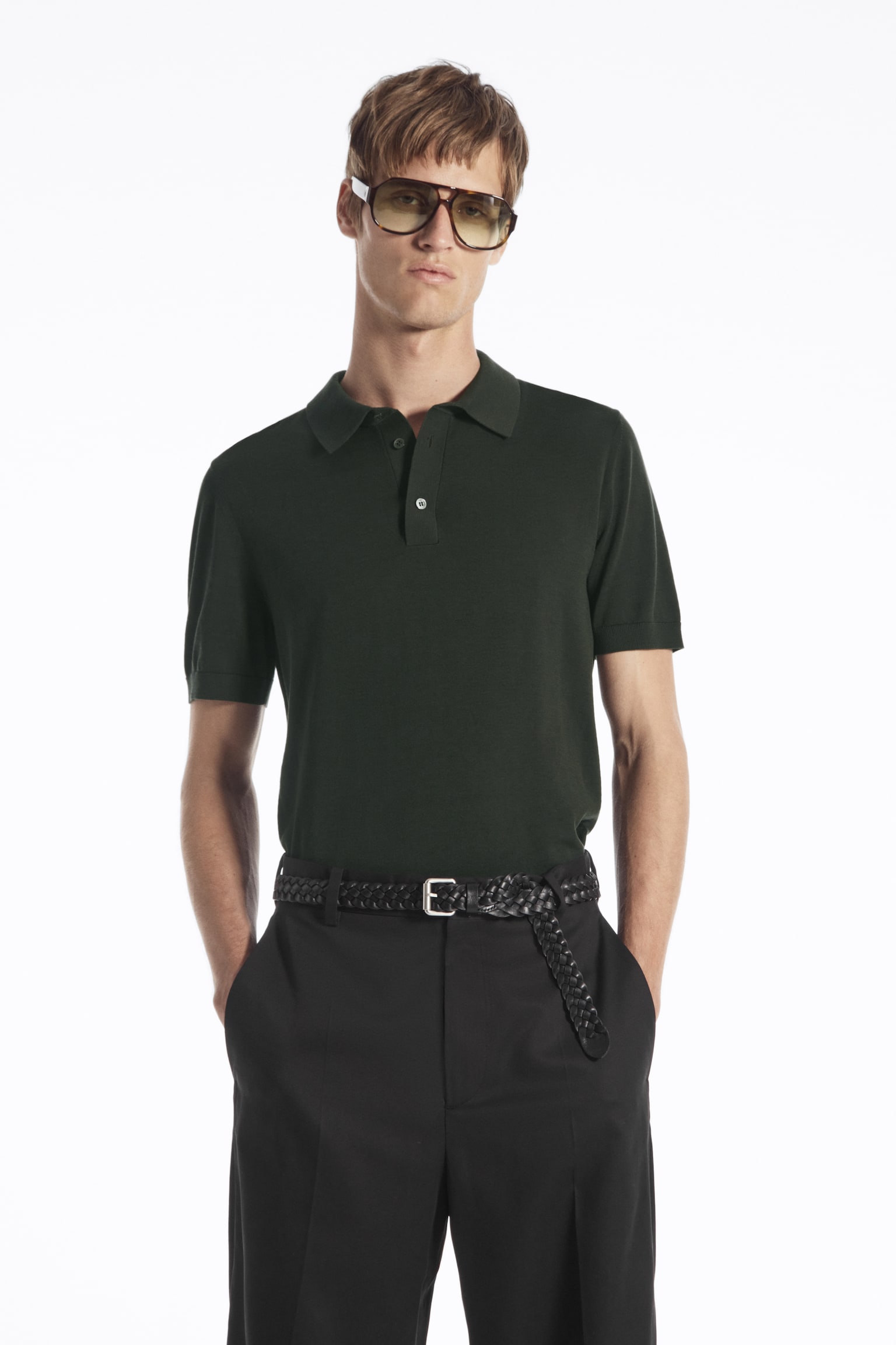 SLIM KNITTED SILK POLO SHIRT - DARK GREEN/DARK-GREY MÉLANGE/MINT GREEN/NAVY/DUSTY BLUE/COBALT BLUE/RUST RED - 1