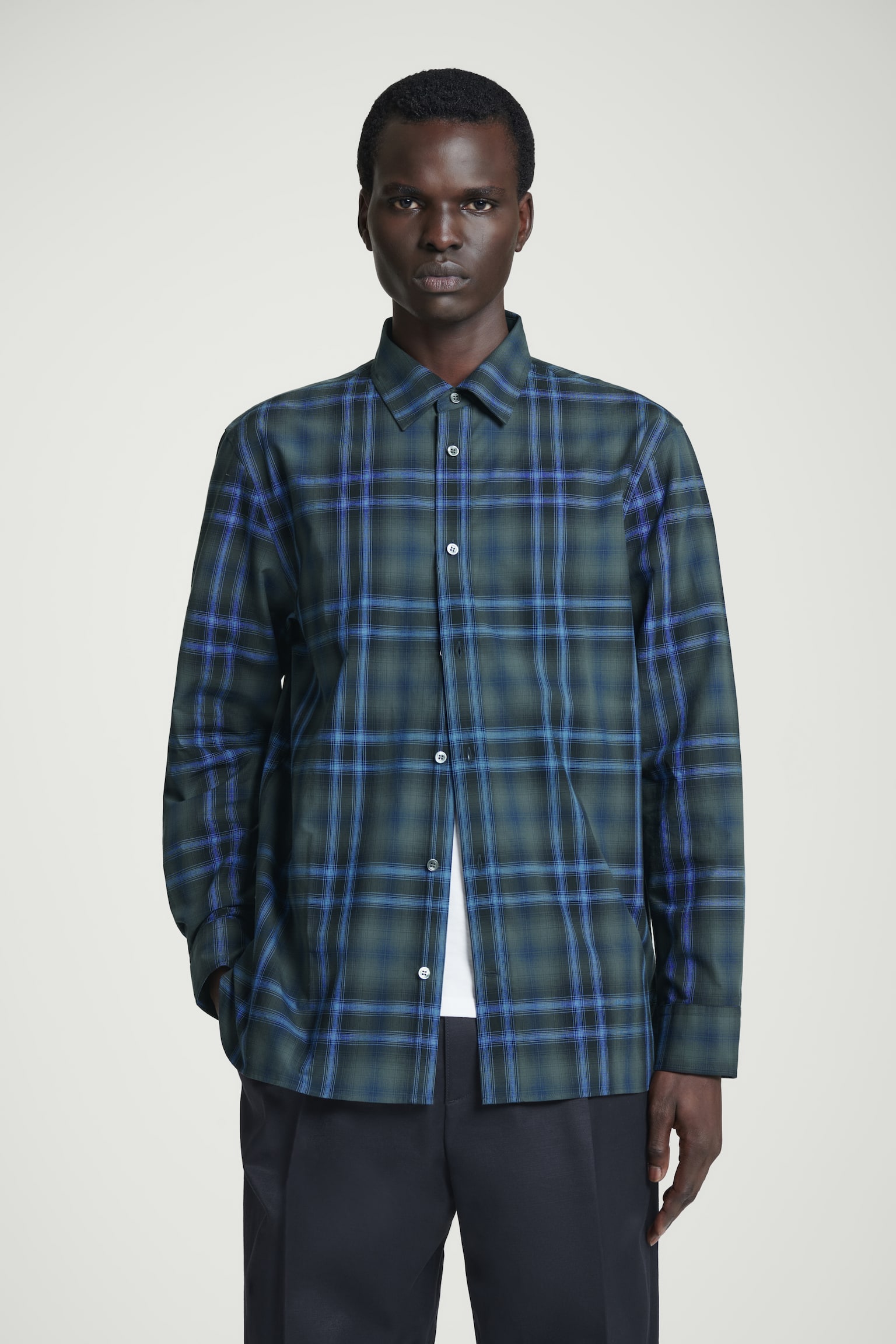 RELAXED CHECKED COTTON SHIRT - NAVY / CHECKED/BEIGE / CHECKED