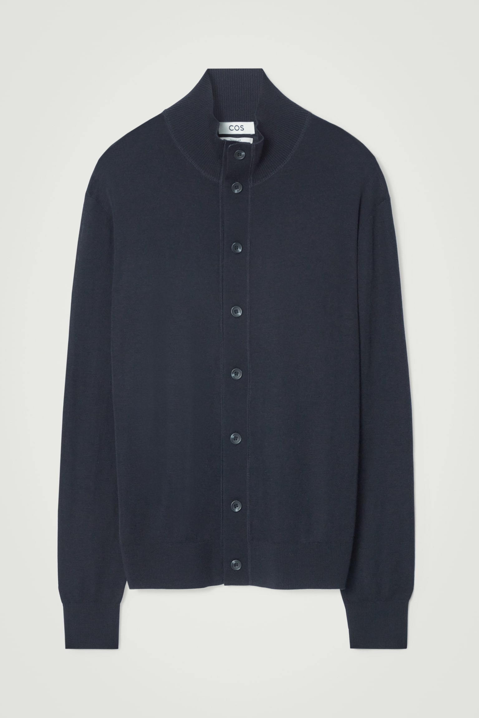 MERINO WOOL FUNNEL-NECK CARDIGAN - NAVY - 1