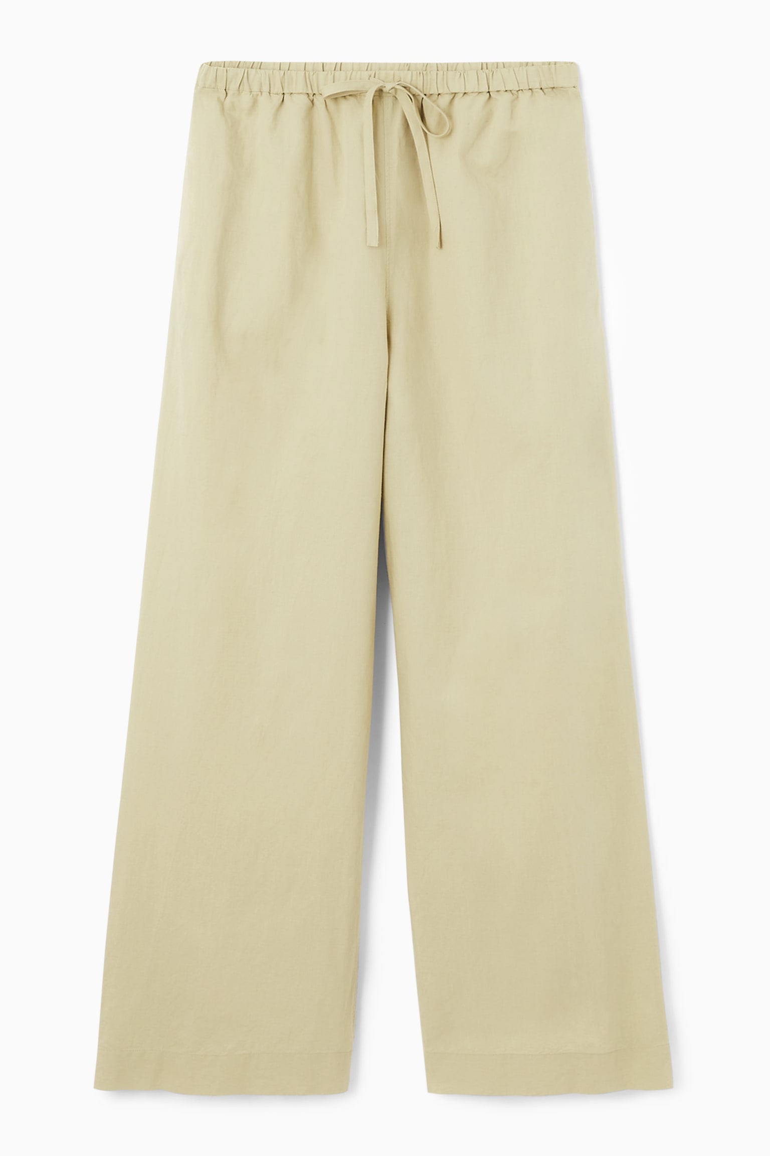 WIDE-LEG LINEN DRAWSTRING TROUSERS - WASHED KHAKI/WHITE - 2