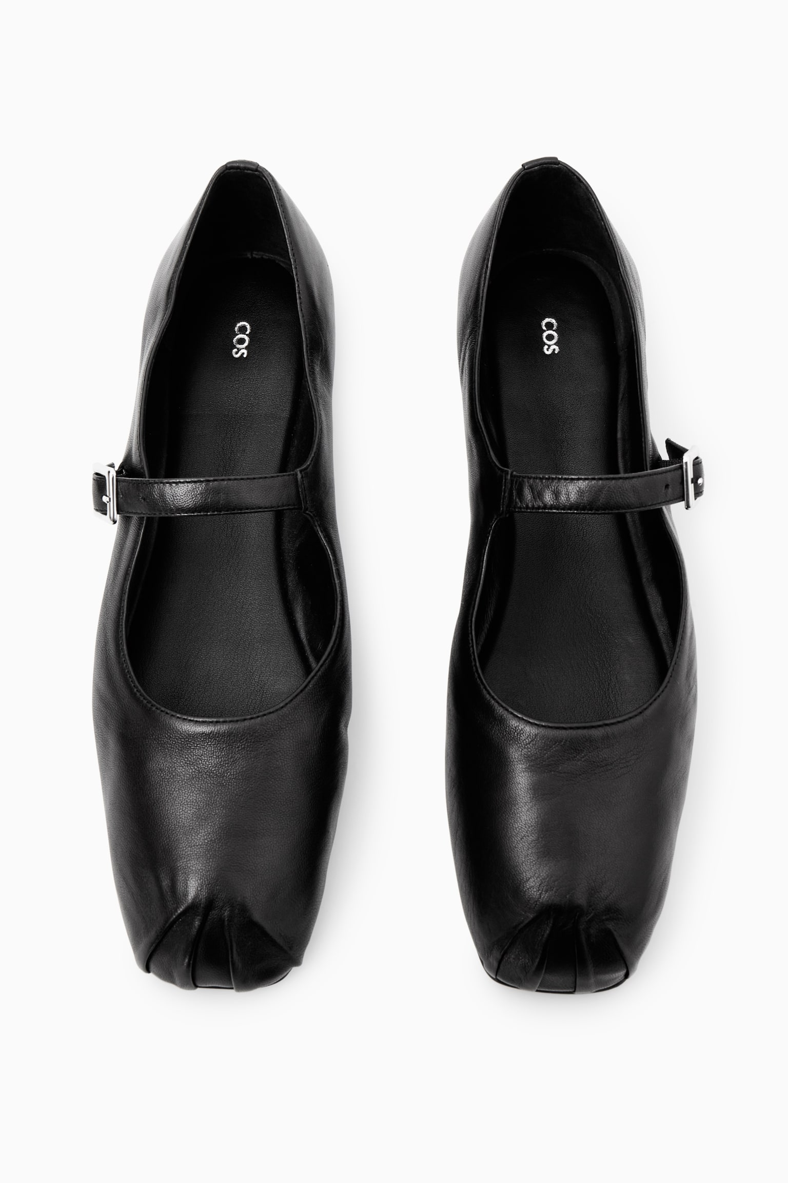 PLEATED LEATHER MARY-JANE BALLET FLATS - BLACK - 6