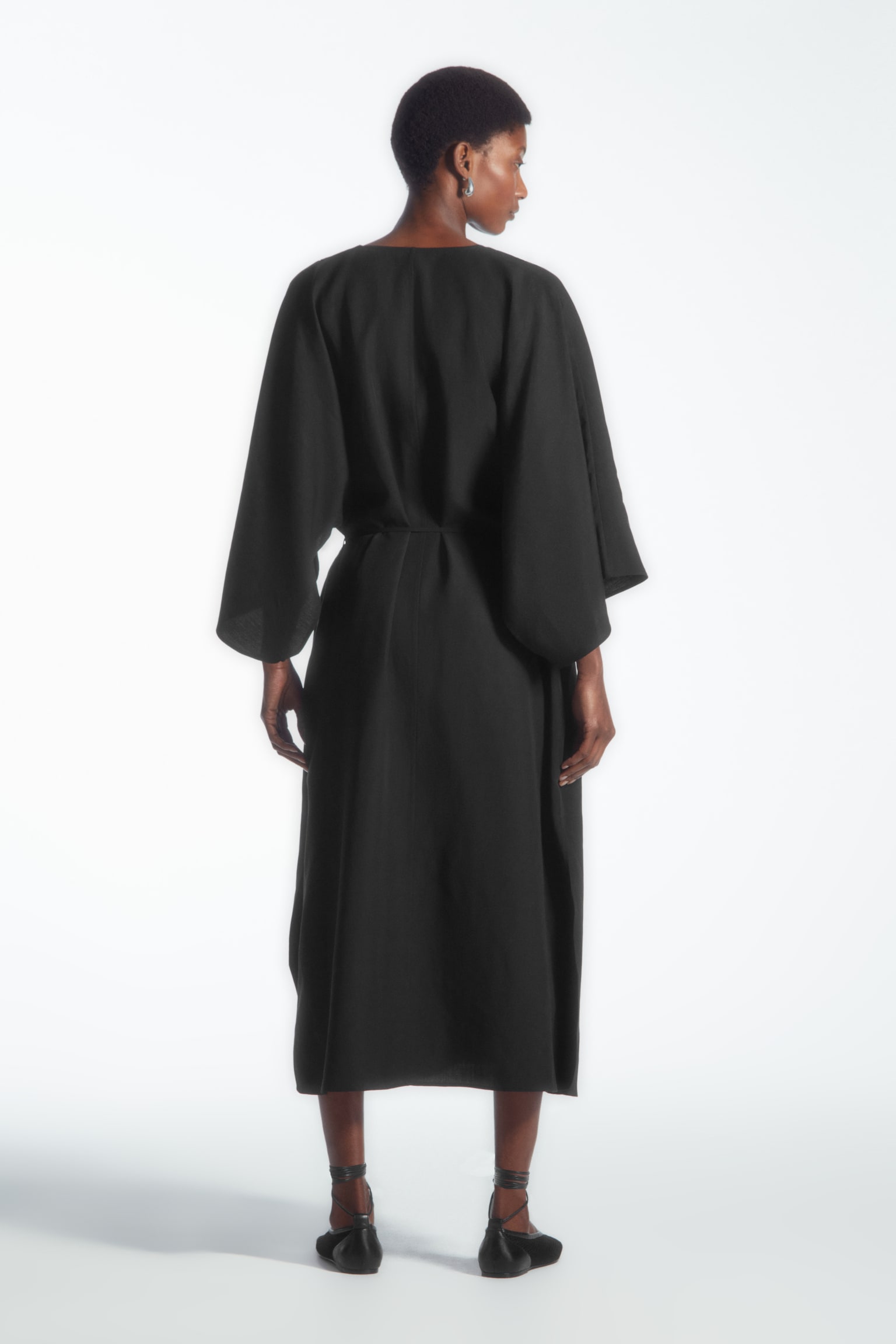 OVERSIZED KAFTAN MIDI DRESS - BLACK - 5