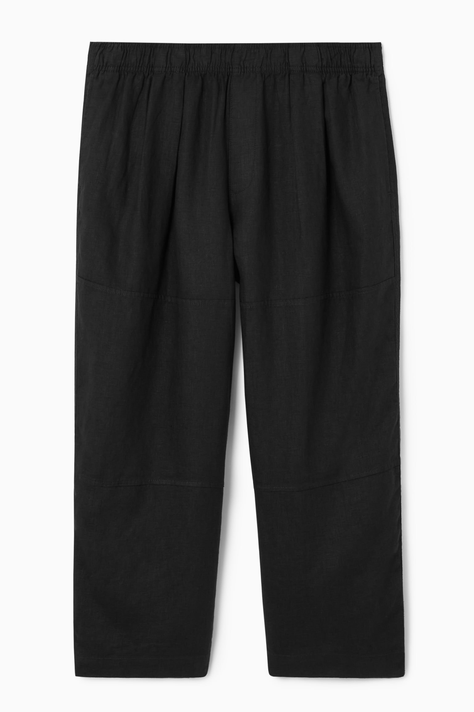 CROPPED WIDE-LEG LINEN TROUSERS - BLACK - 2