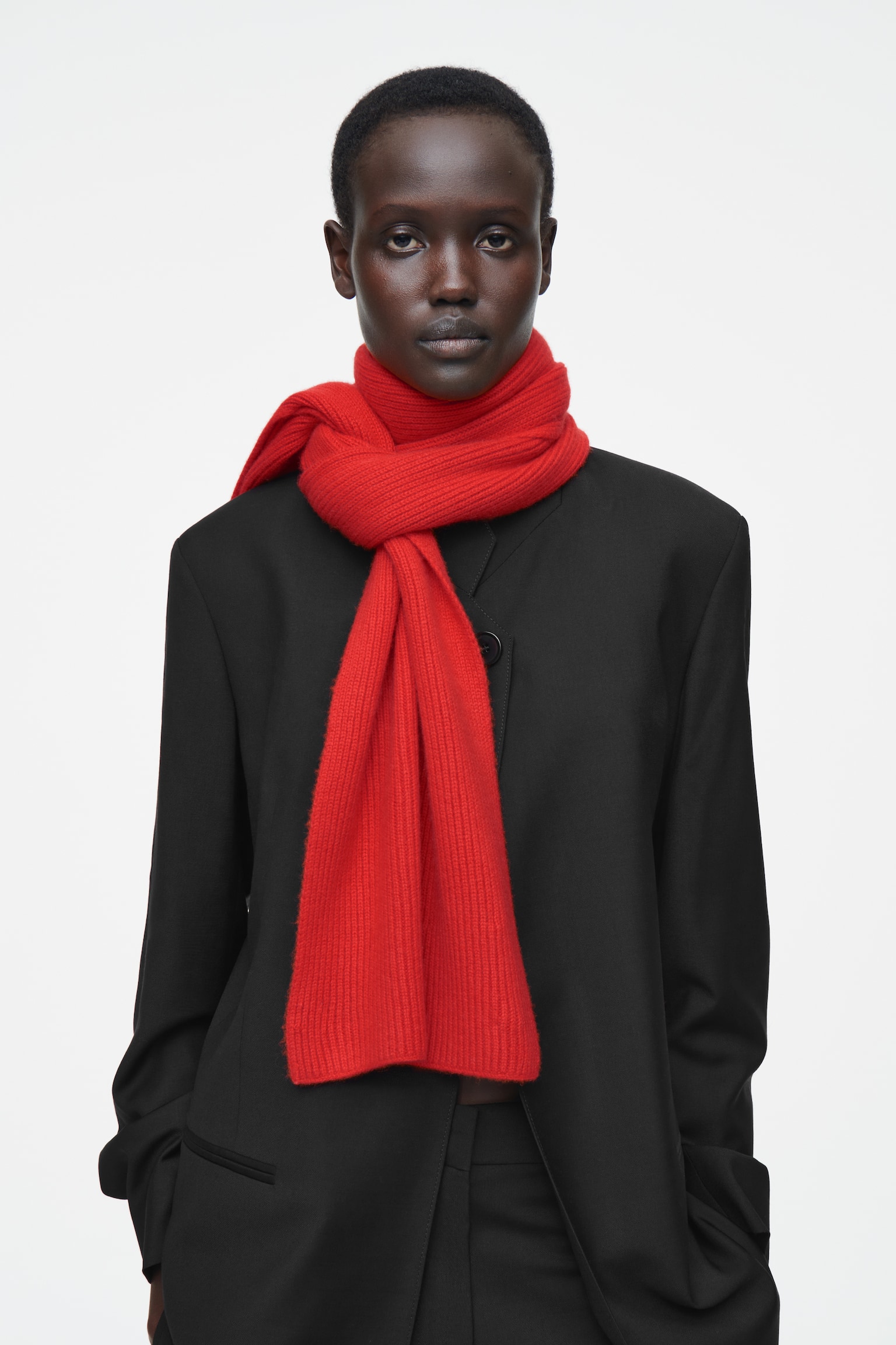 RIBBED WOOL AND CASHMERE SCARF - RED/BEIGE/NAVY