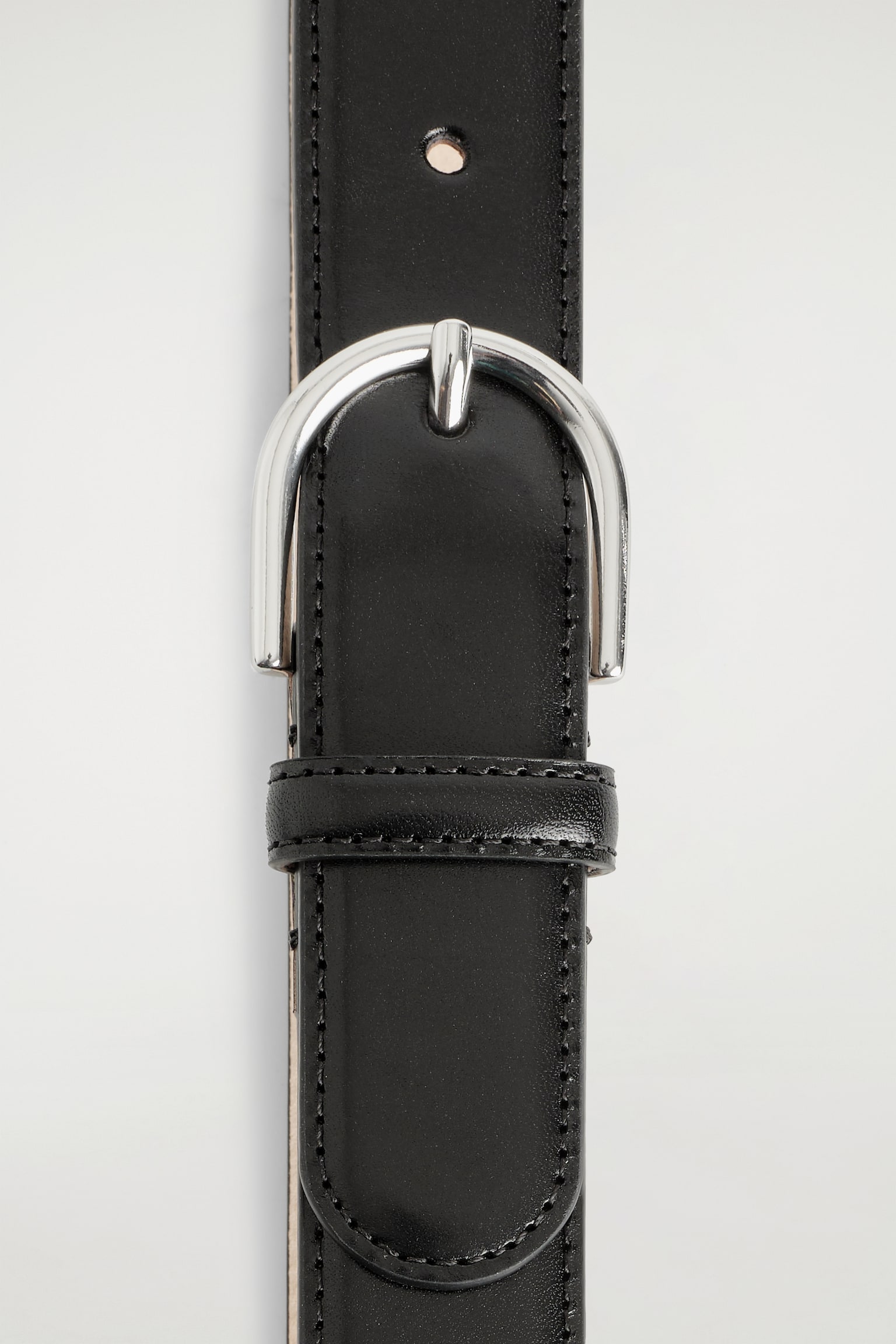 Lærbelte med D-spenne - svart / sølv - 5