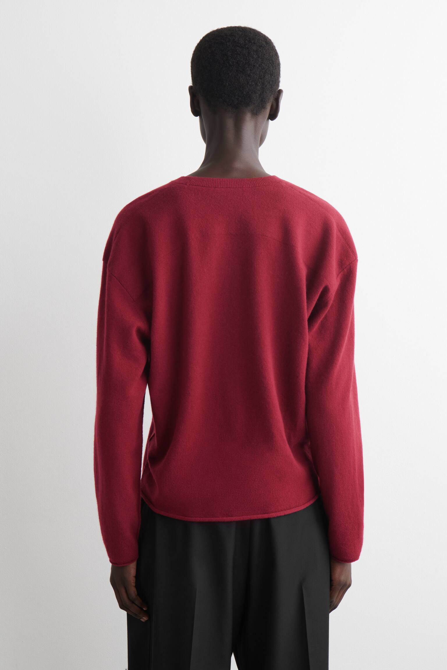 CARDIGAN CON SCOLLO A V IN LANA MERINO - ROSSO/MARRONE SCURO/BEIGE MÉLANGE - 7