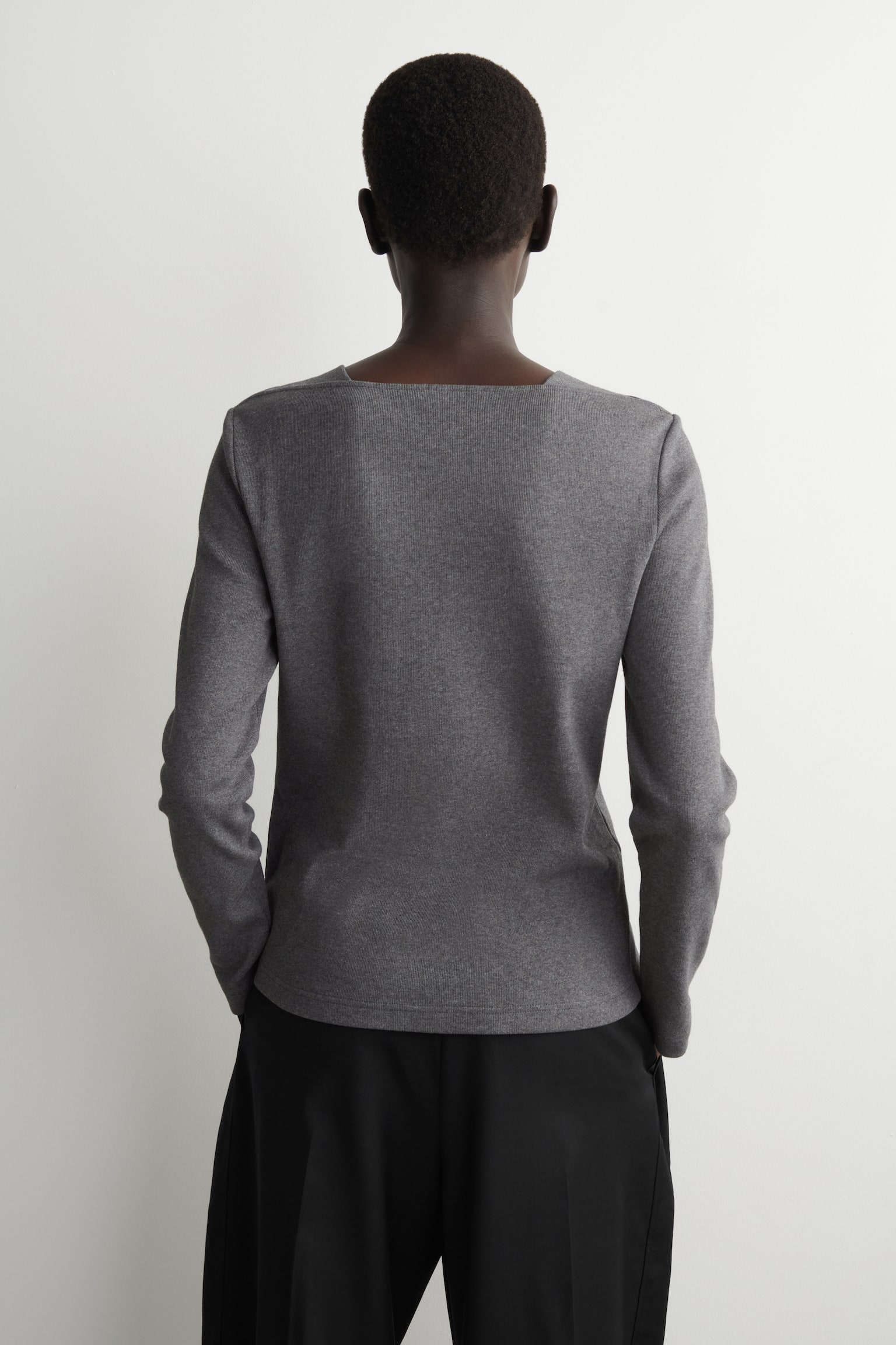 COTTON-JERSEY LONG-SLEEVED TOP - DARK GREY/ecru - 5