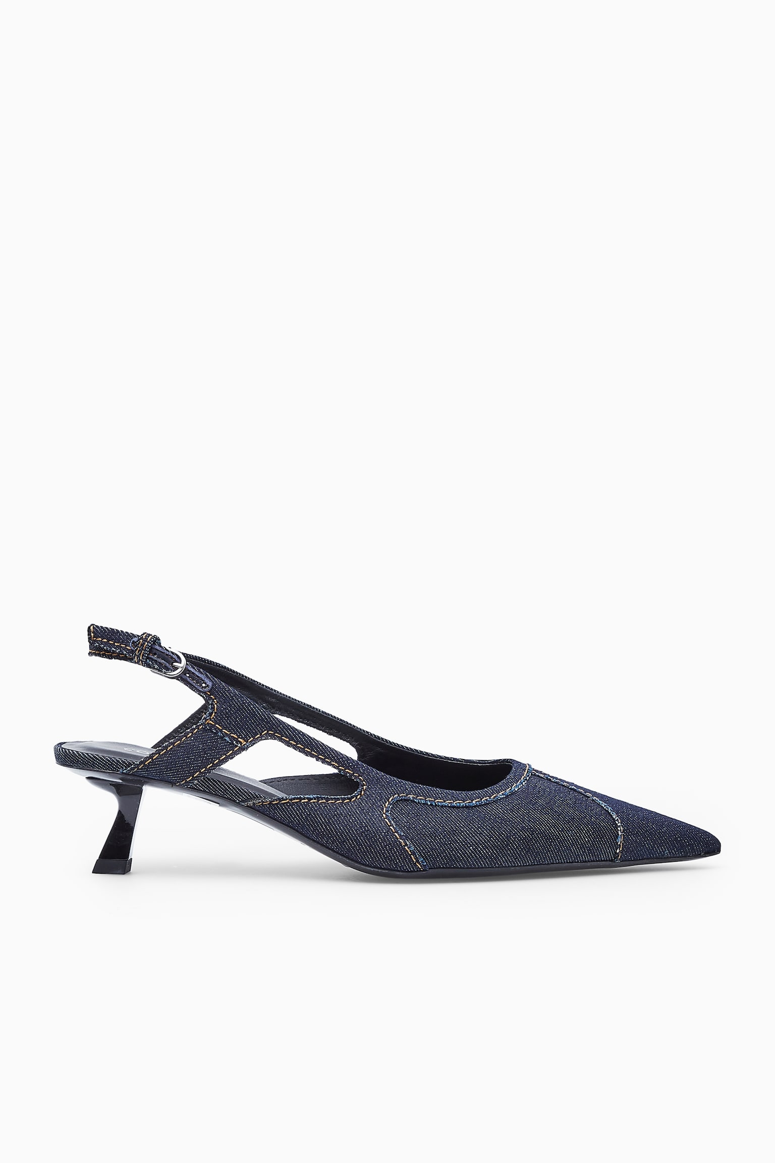 DENIM POINTED SLINGBACK KITTEN HEELS - INDIGO - 2