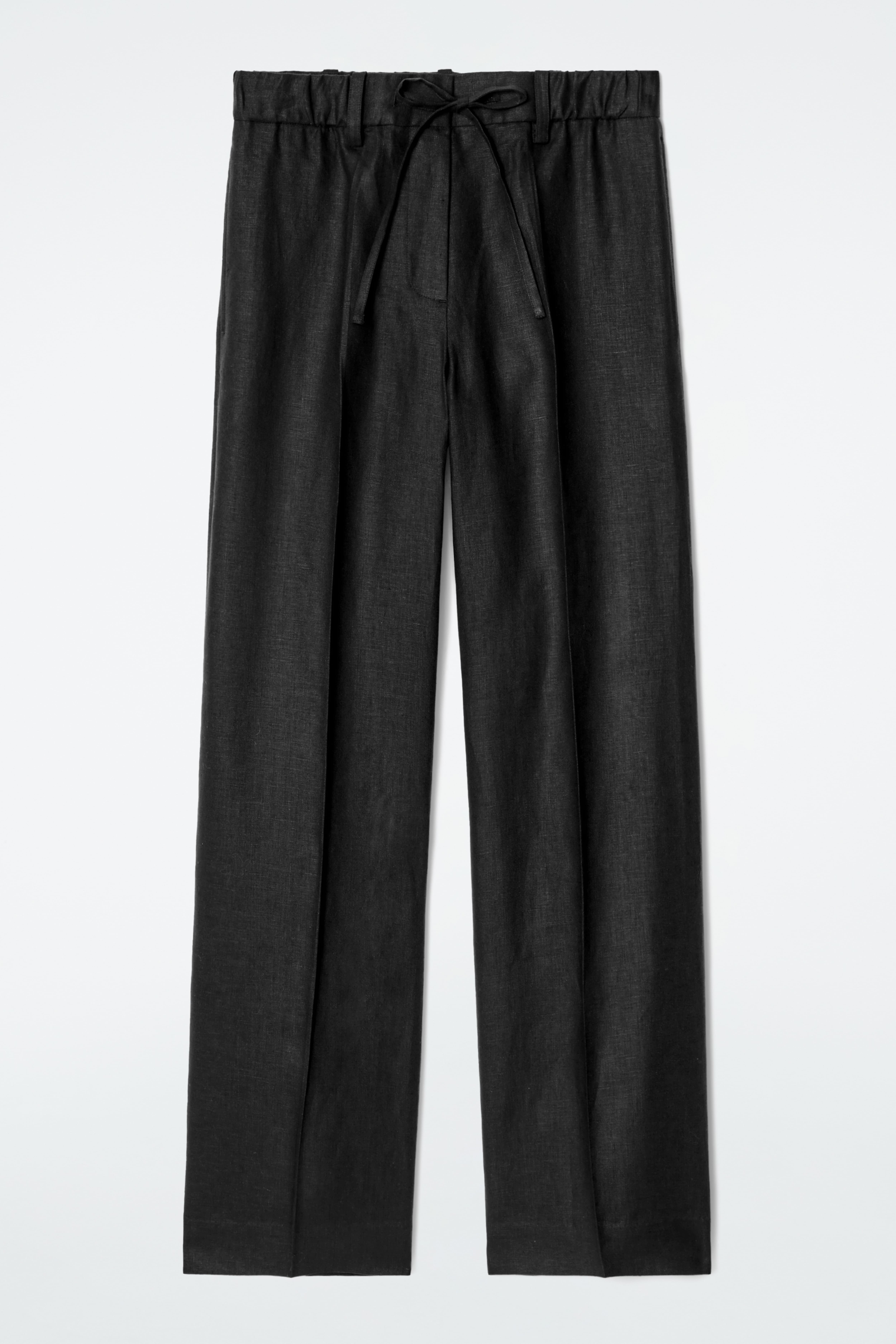 PANTALONI IN LINO CON COULISSE - NERO