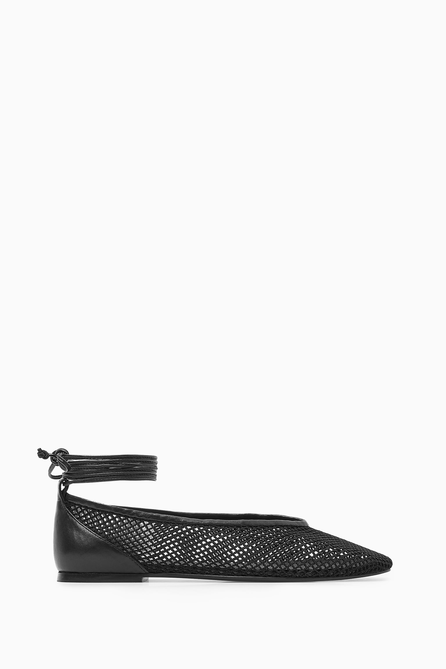 LEATHER-TRIMMED MESH BALLET FLATS - BLACK/WHITE - 2