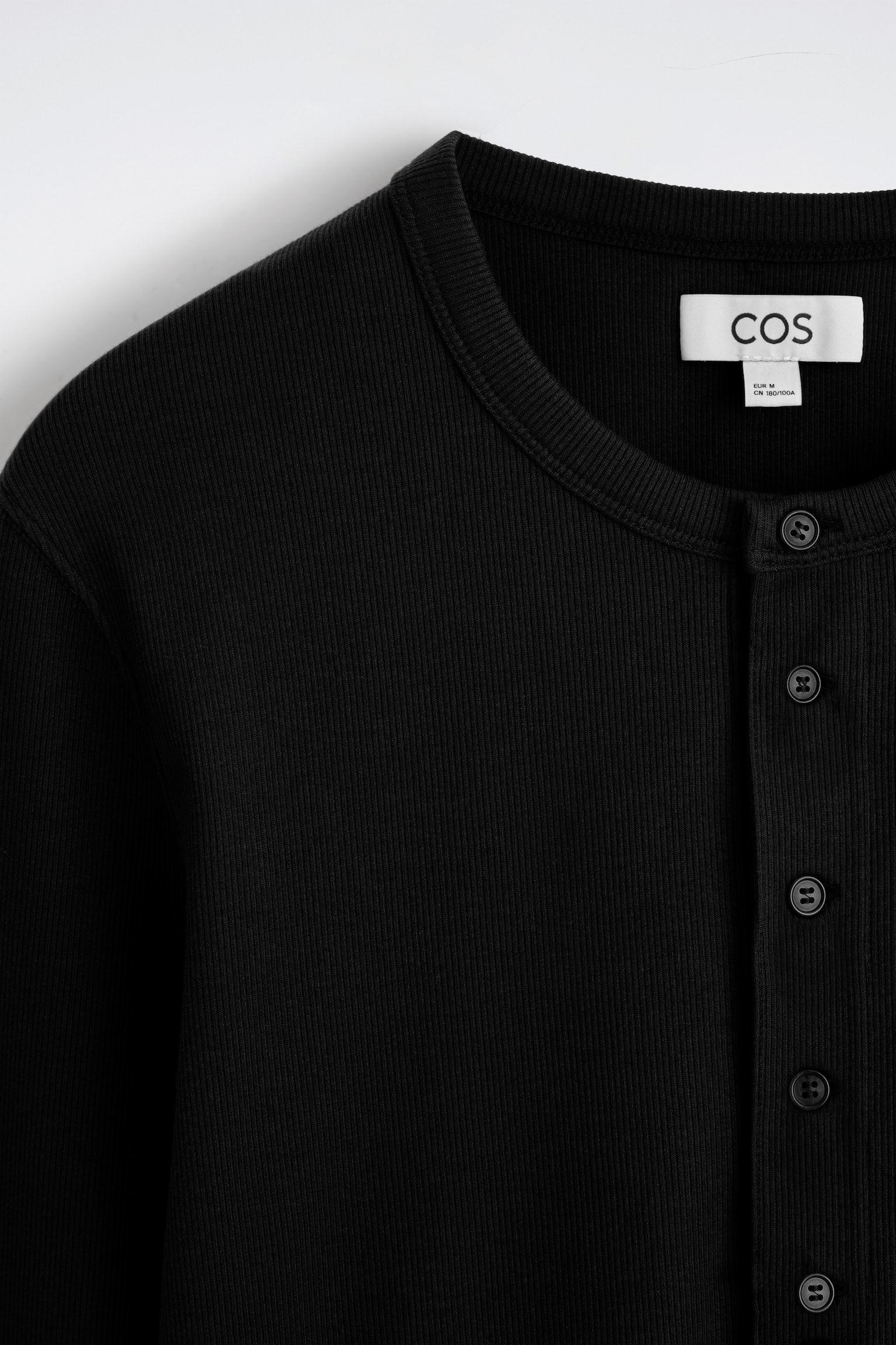 Geribd katoenen Henley-T-shirt met lange mouwen, slanke pasvorm - BLACK/BRUIN - 4