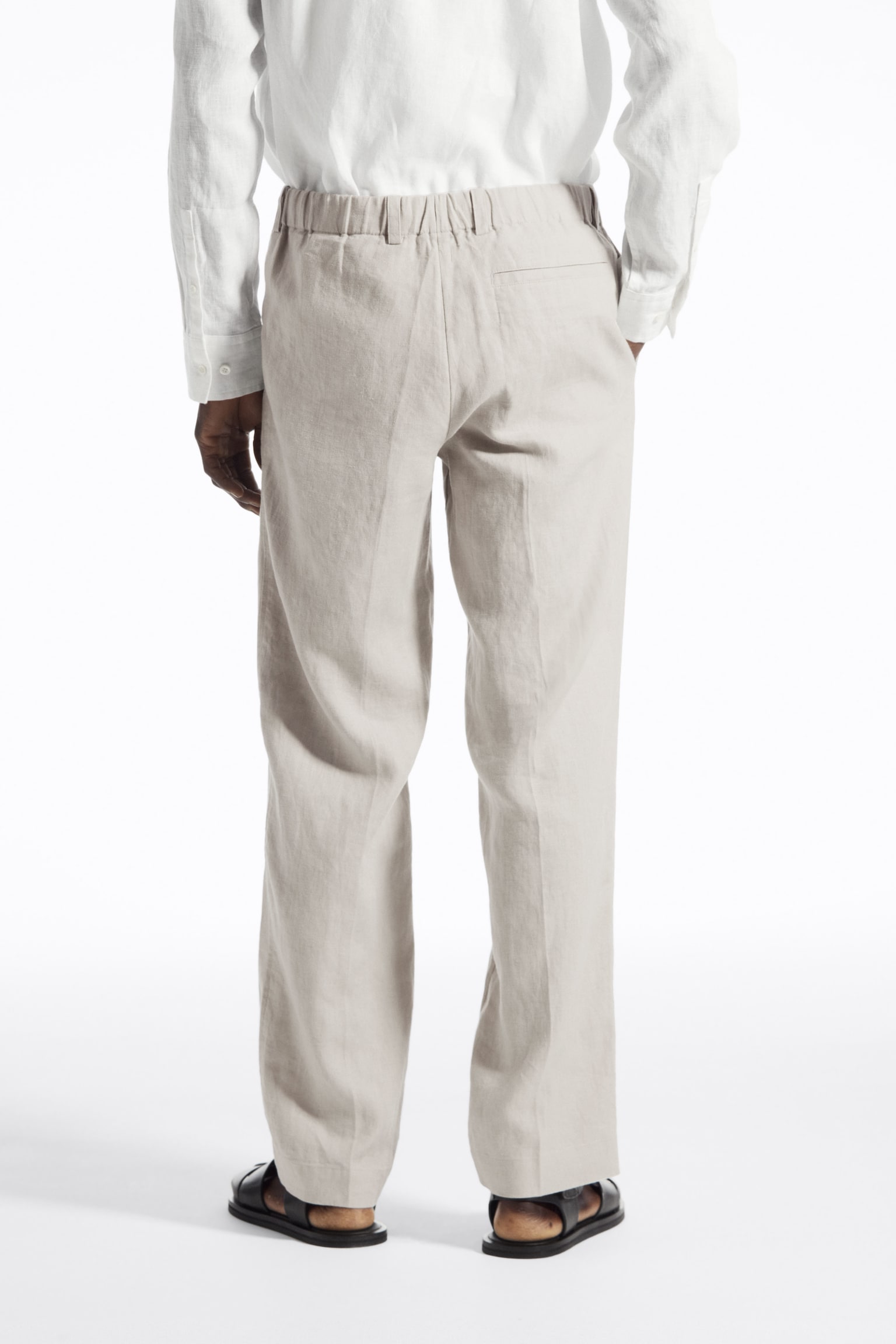 RELAXED ELASTICATED LINEN STRAIGHT-LEG TROUSERS - STONE/DARK NAVY/GREY / PINSTRIPE - 4