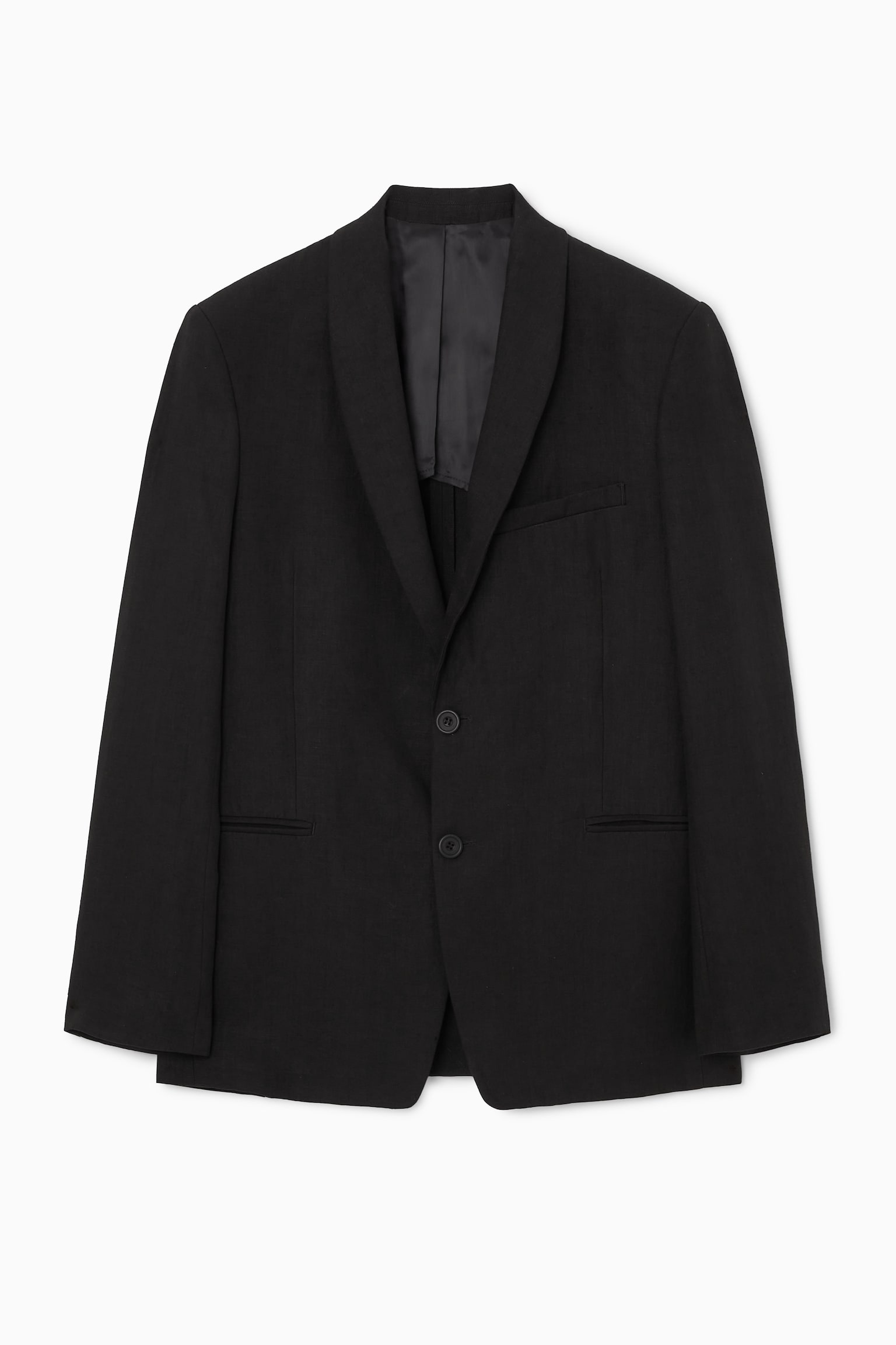 REGULAR SINGLE-BREASTED LINEN BLAZER - BLACK - 2