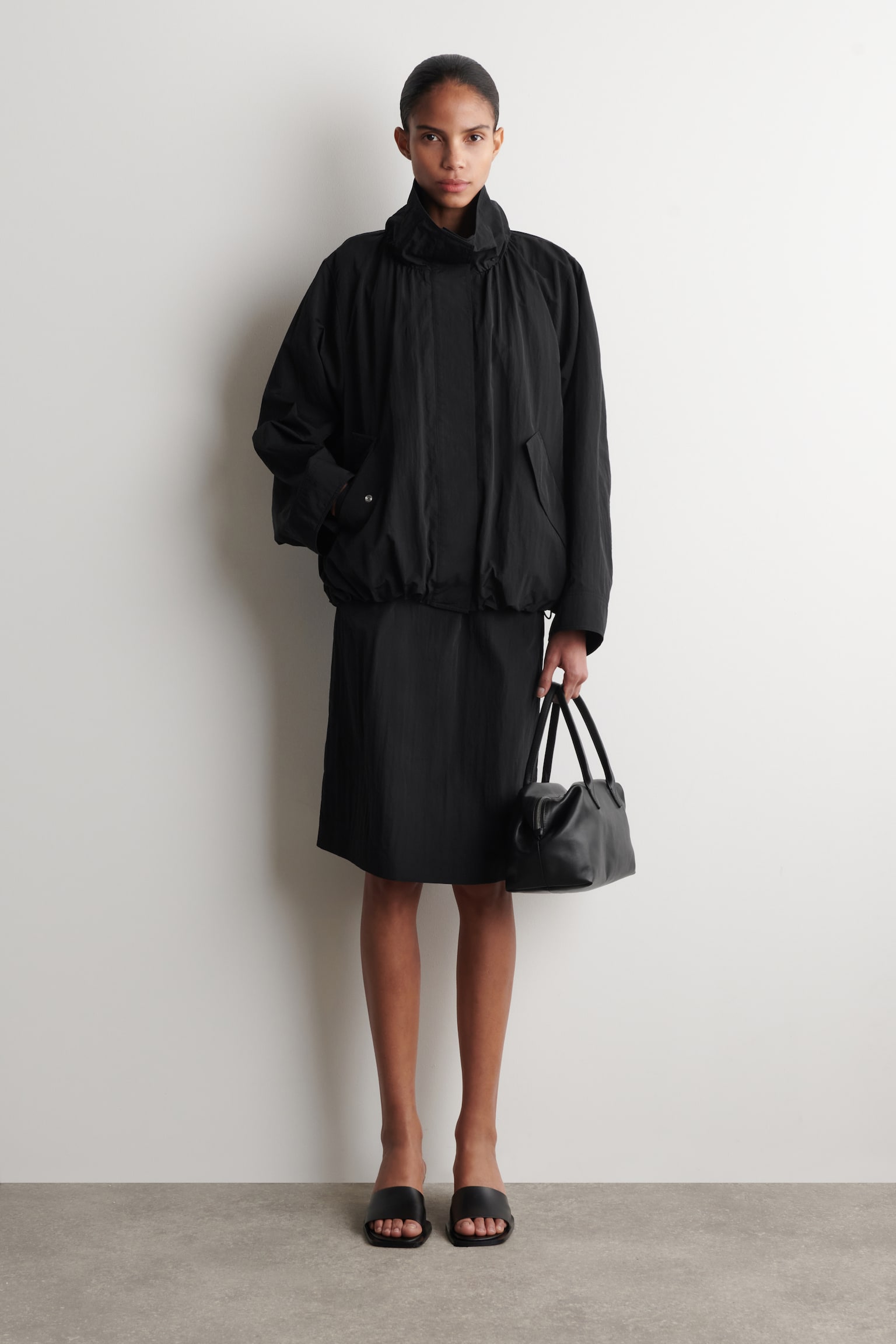 VESTE À COL CHEMINÉE EN NYLON - NOIR/CRÈME/BEIGE - 1