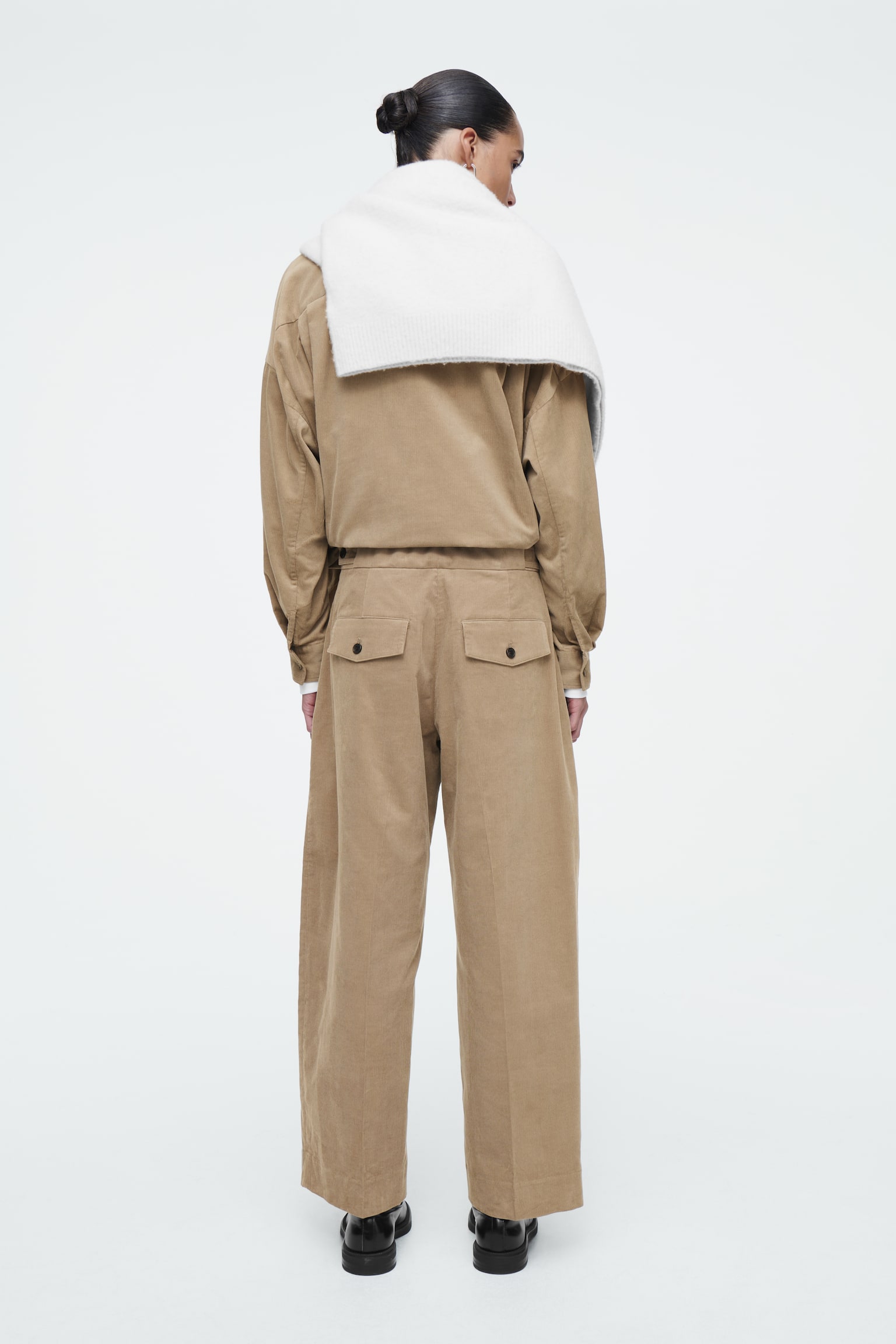 CROPPED CORDUROY TROUSERS - BEIGE/BLACK - 4