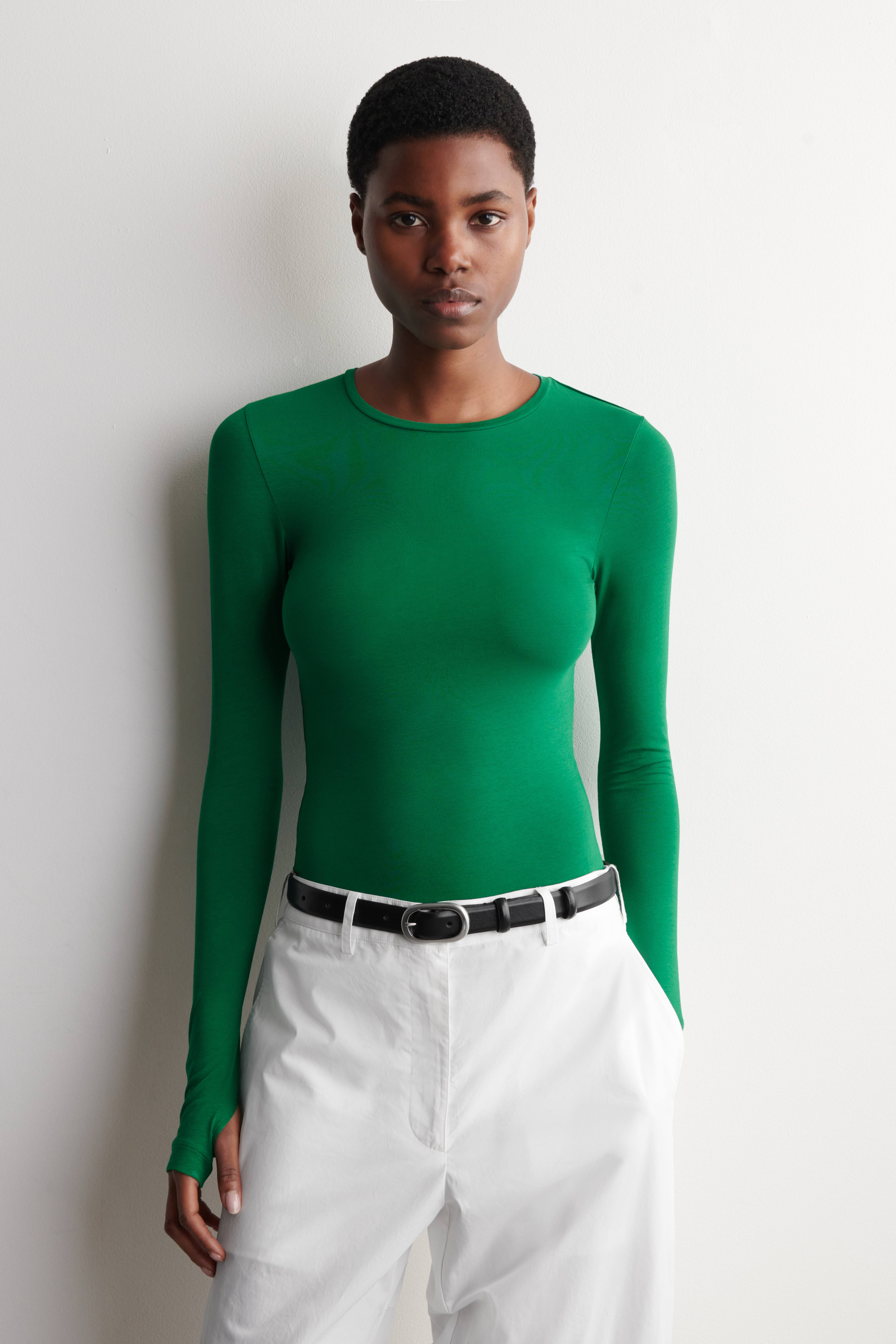 COTTON LONG-SLEEVED TOP - GRØN/MARINEBLÅ/HVID/MELERET BEIGE/SORT