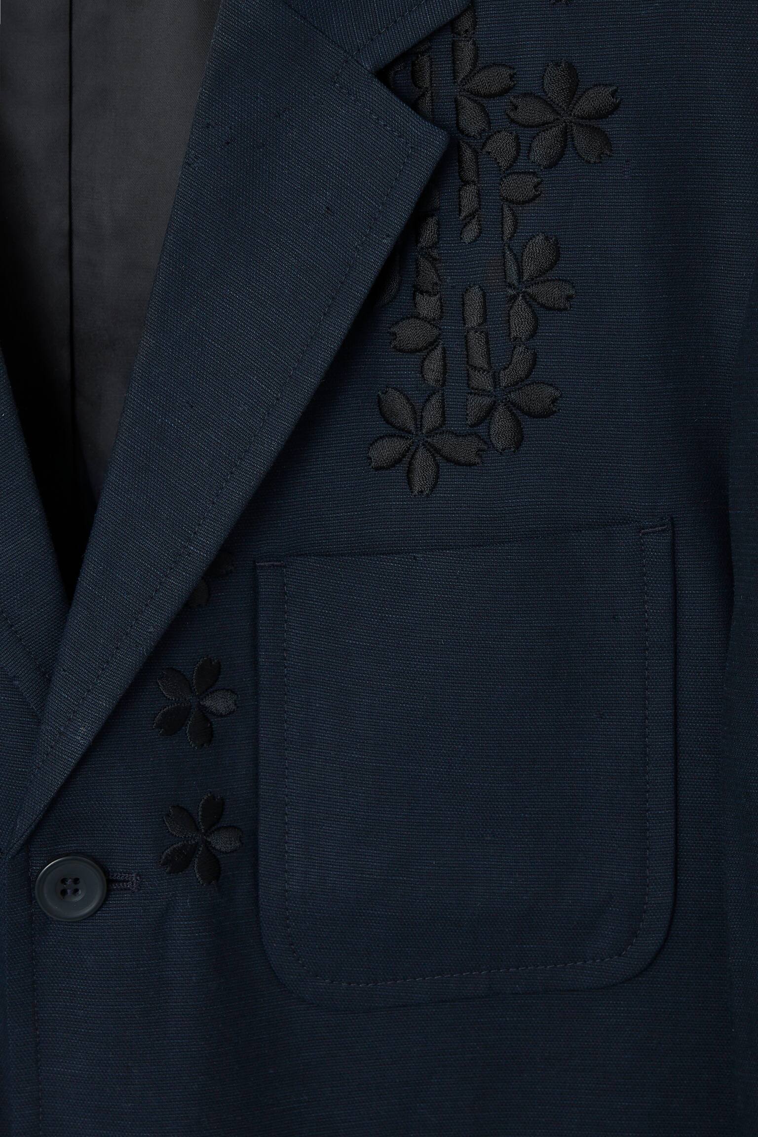 FLORAL EMBROIDERED BLAZER - NAVY BLUE - 8