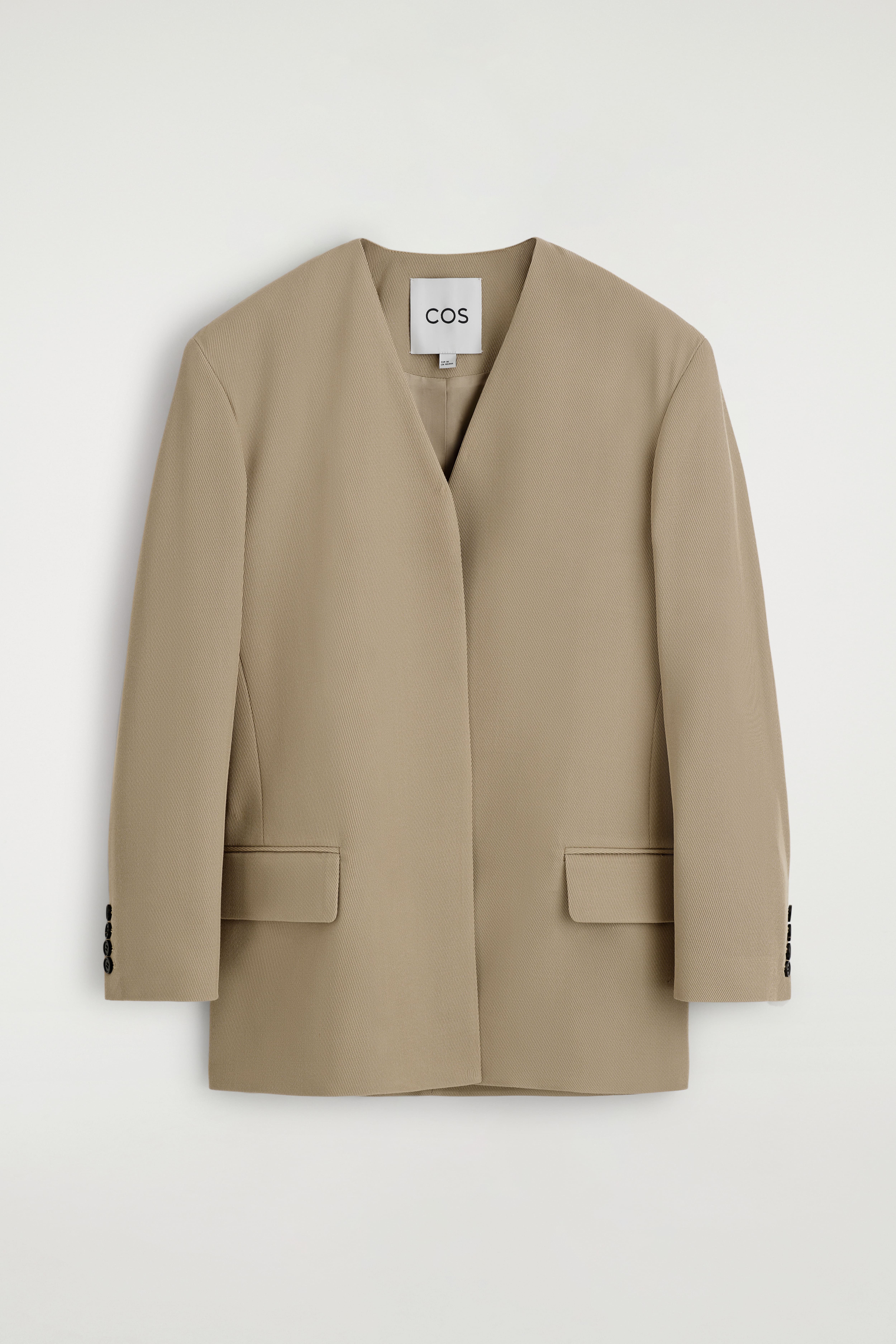BLAZER SANS COL EN SERGÉ DE LAINE - BEIGE