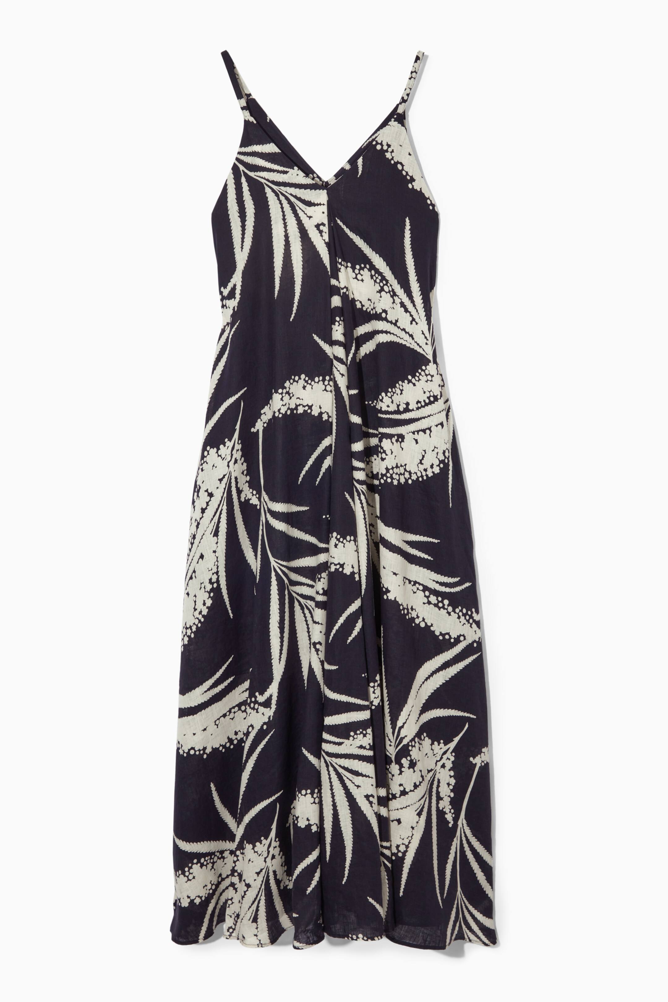 PLEATED V-NECK LINEN MIDI DRESS - V-neck - Sleeveless - BLACK 