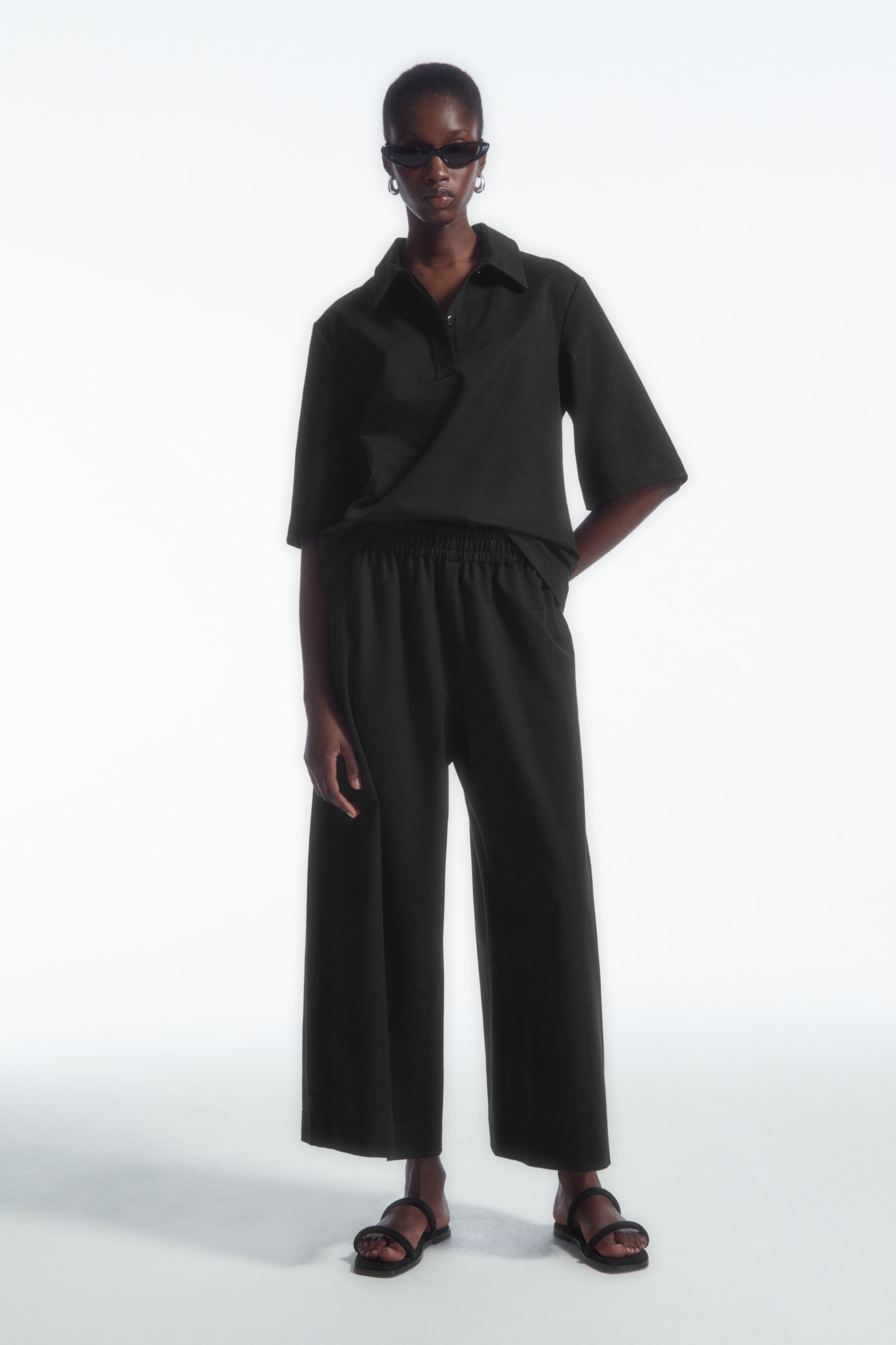 WIDE-LEG JERSEY CULOTTES - BLACK - 1