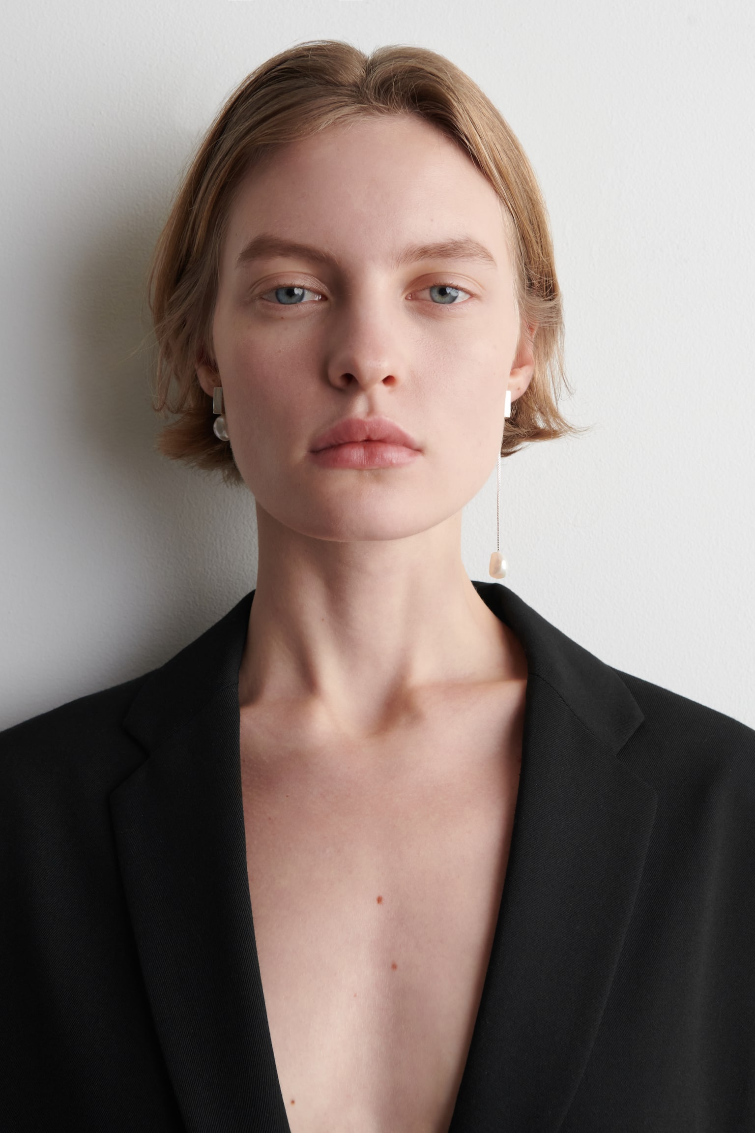 Asymmetriske rektangulære perledråpe-øreringer - Sølv - 1