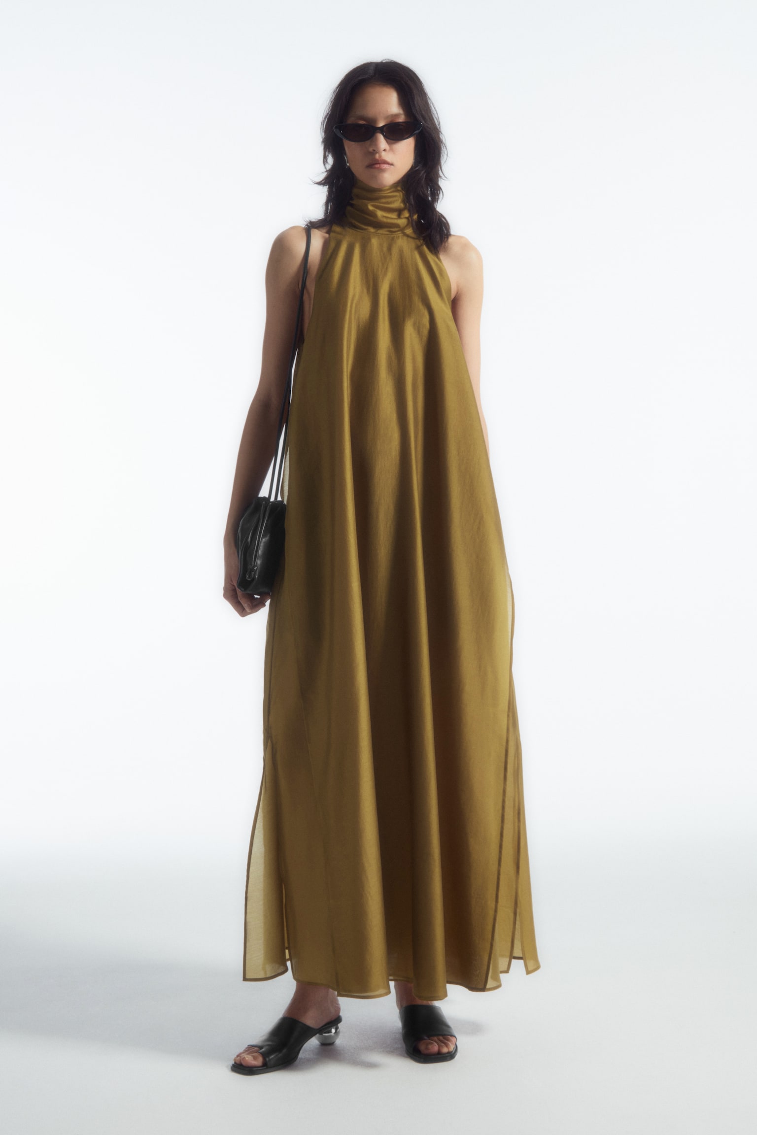 HALTERNECK A-LINE MAXI DRESS - OCHRE/BLACK - 1