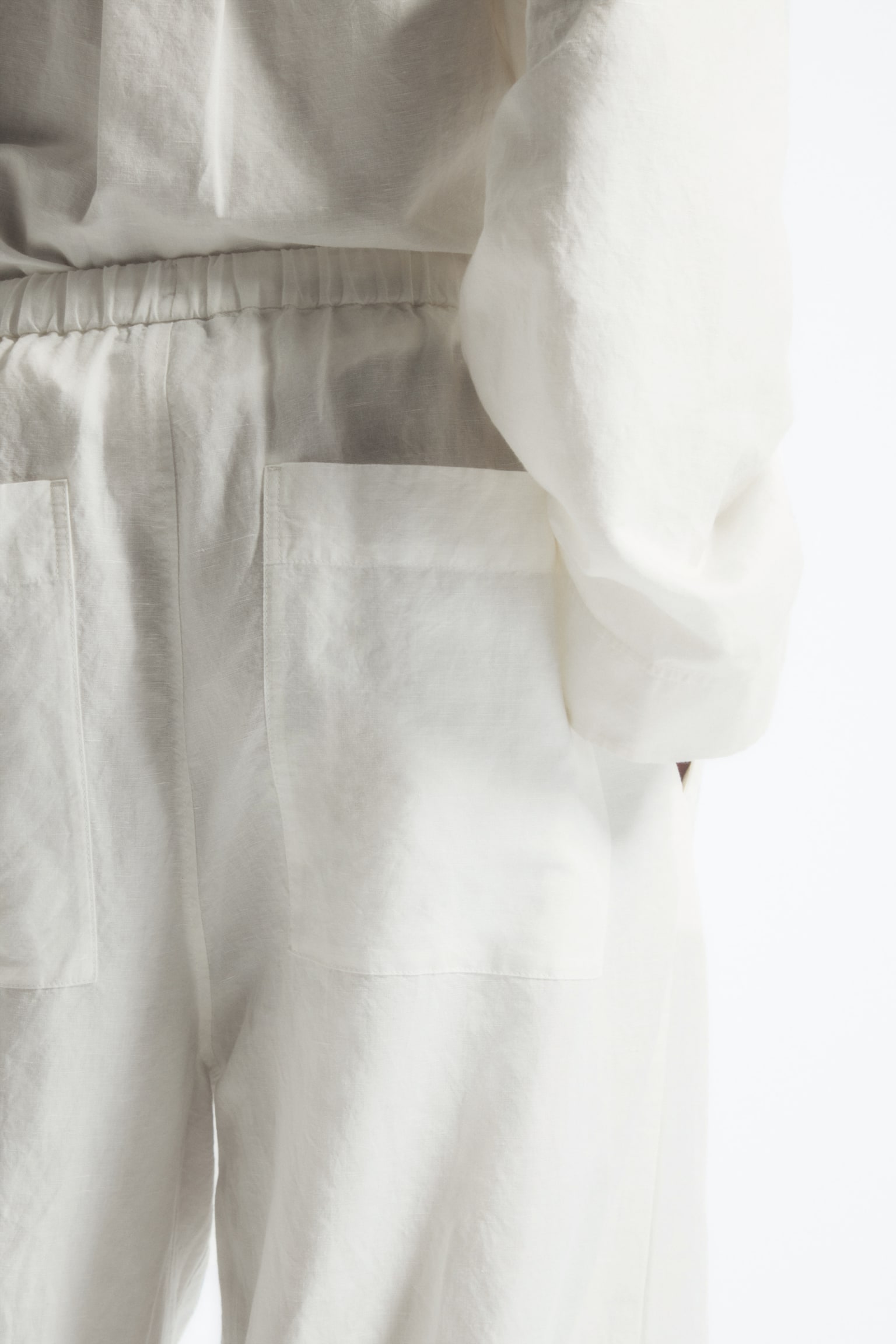 WIDE-LEG LINEN DRAWSTRING TROUSERS - WHITE/WASHED KHAKI - 6