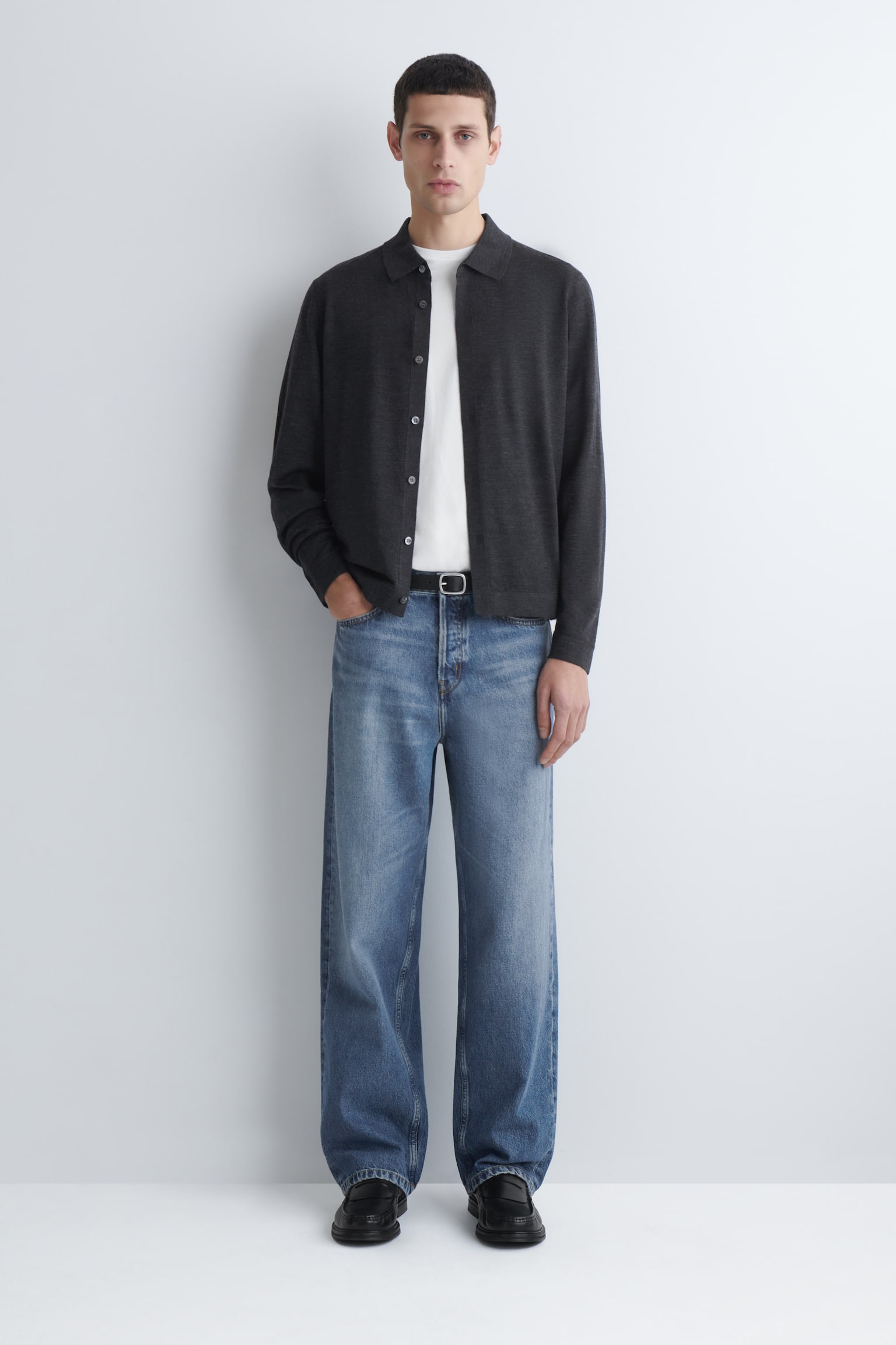 Gebreid shirt van merinowol - Antraciet/Bruin gemêleerd/ZWART - 9