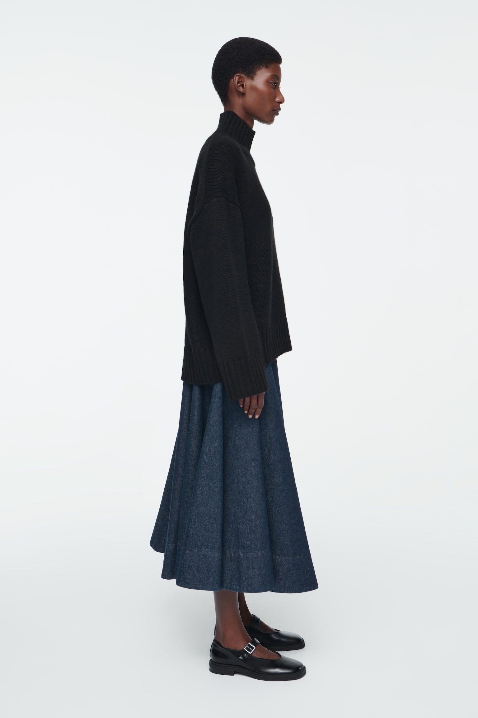 VOLUMINOUS A-LINE DENIM MIDI SKIRT - INDIGO - 6