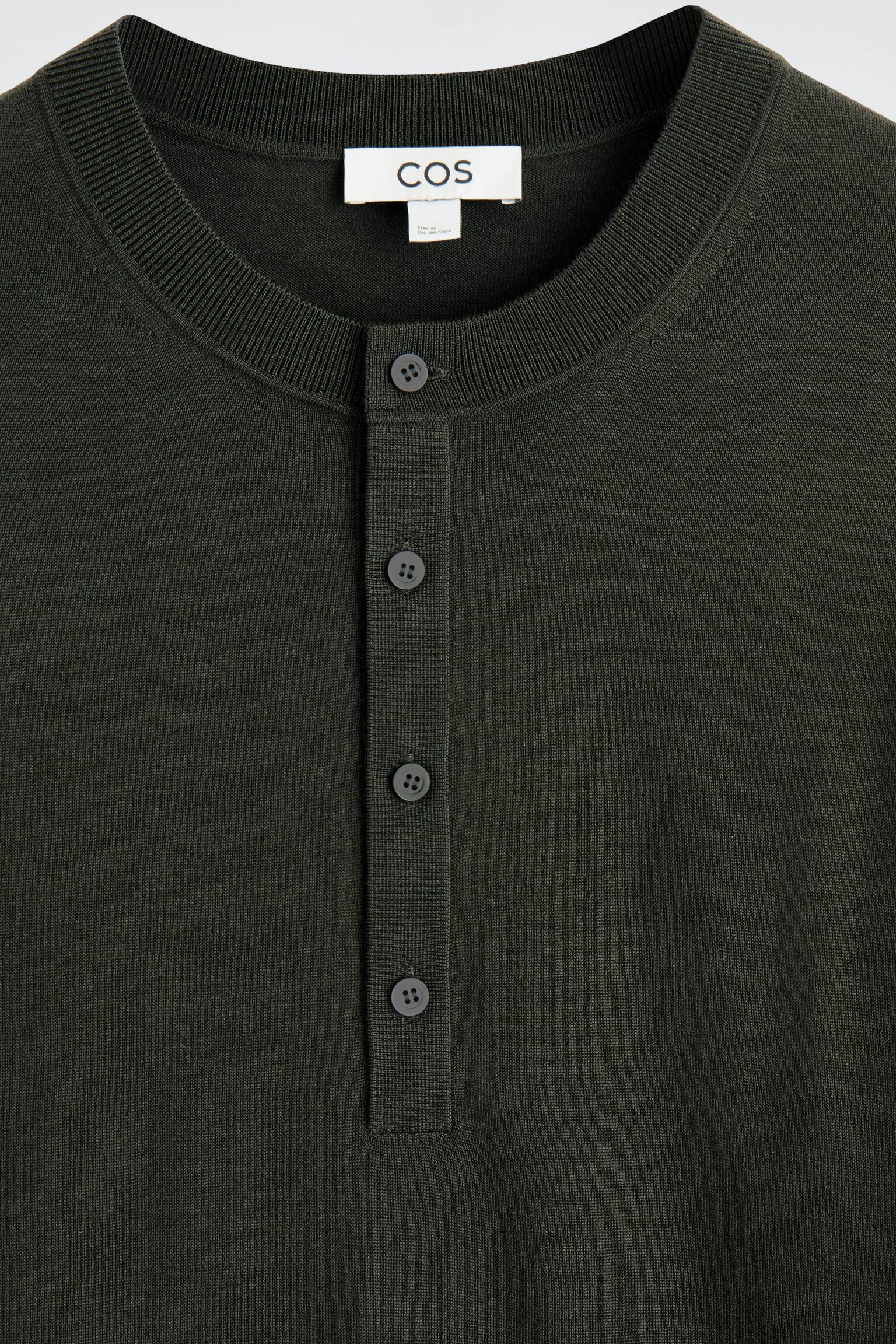TOP HENLEY SLIM EN LAINE MÉRINOS - VERT FONCÉ/NOIR - 3