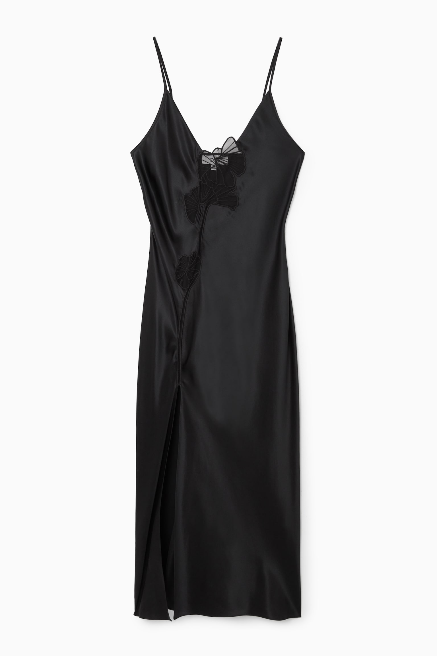 LACE-PANELLED SILK SLIP DRESS - BLACK - 2