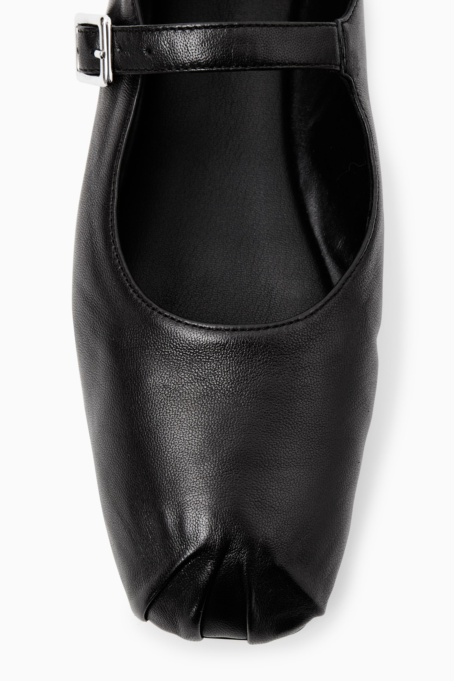 PLEATED LEATHER MARY-JANE BALLET FLATS - BLACK - 3