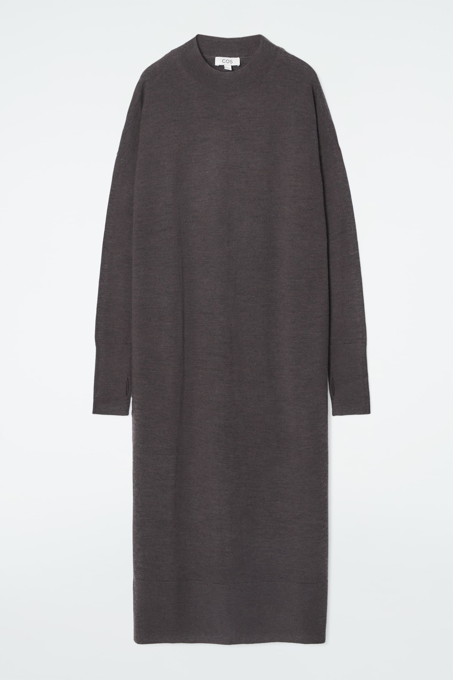 MERINO WOOL MIDI DRESS - BROWN MÉLANGE/BLACK - 2