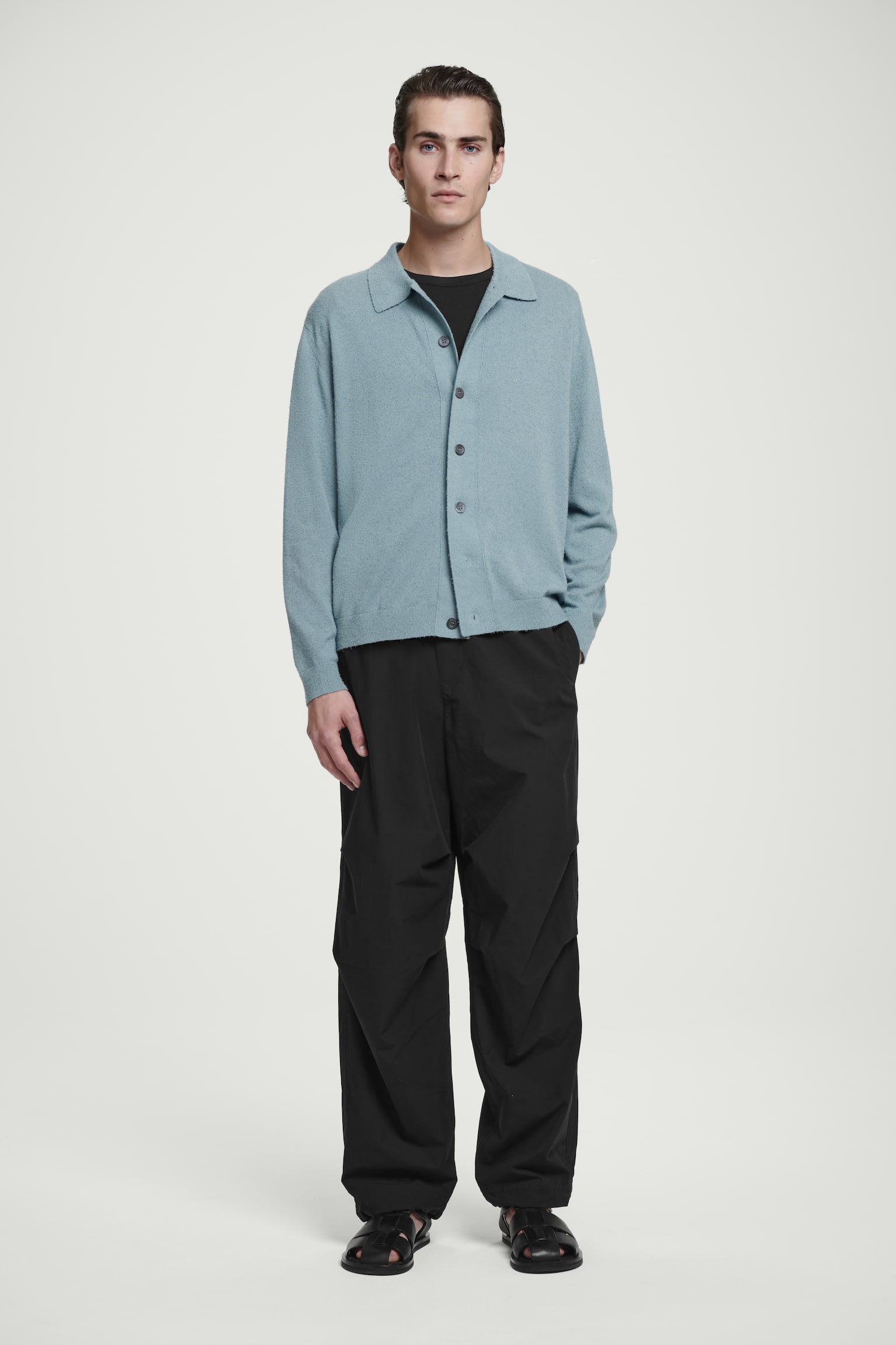 RELAXED TEXTURED-KNIT COTTON OVERSHIRT - TURQUOISE/NAVY/STONE - 6