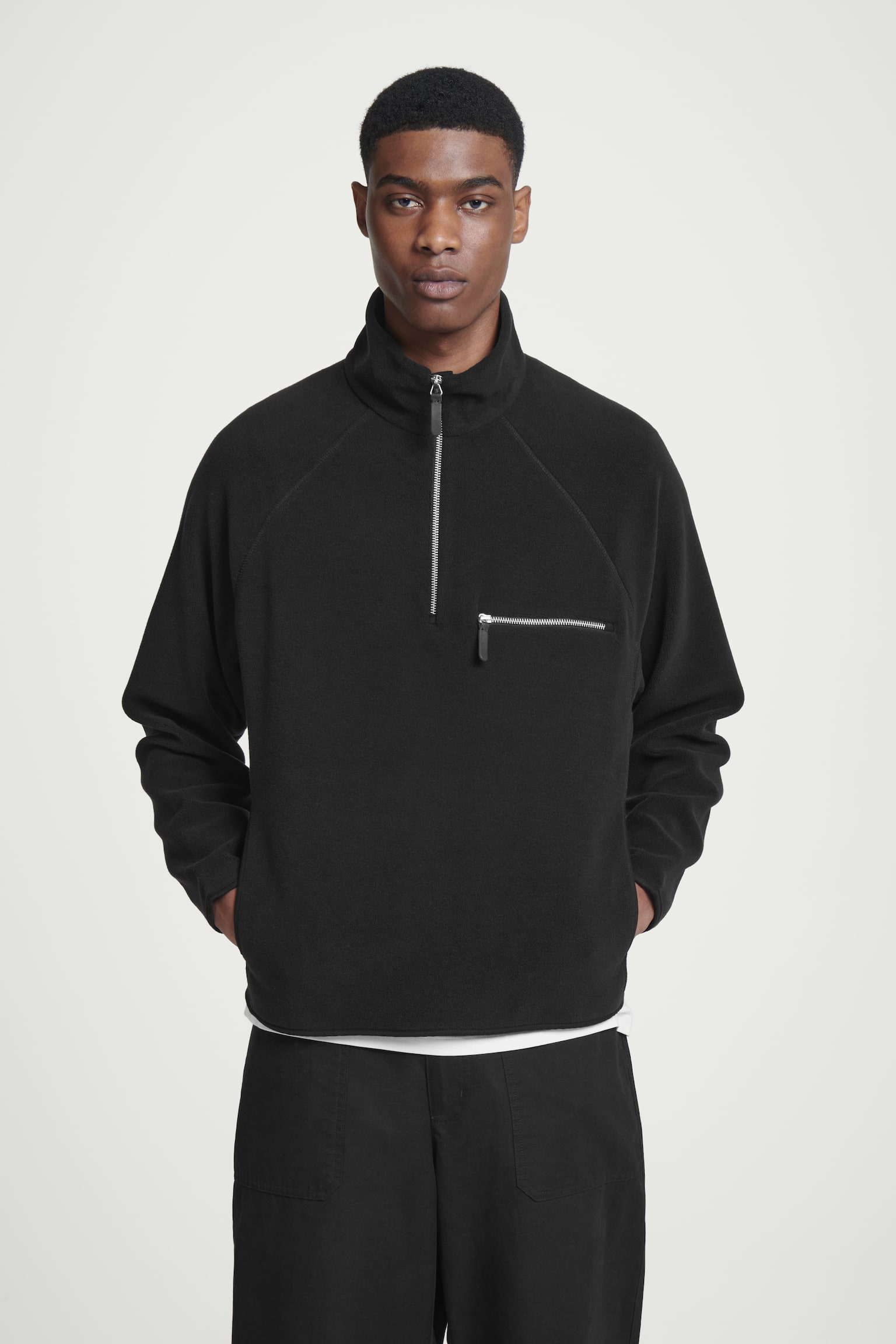 HALF-ZIP POLAR FLEECE JUMPER - BLACK