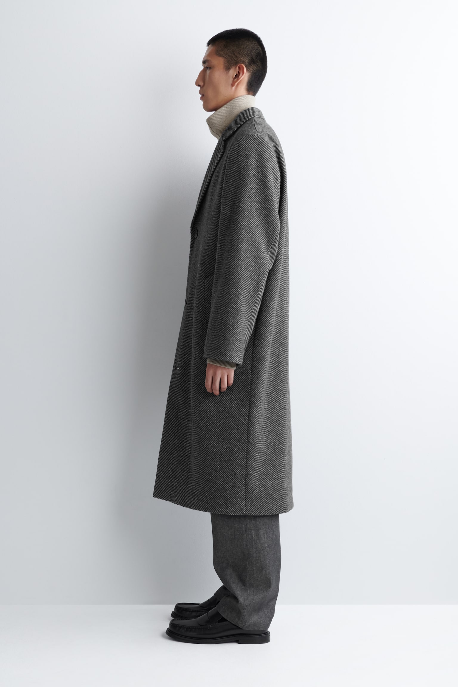 JEDNOBREASTED VLNENÝ DLHÝ KABÁT - GREY / STRIPED - 6