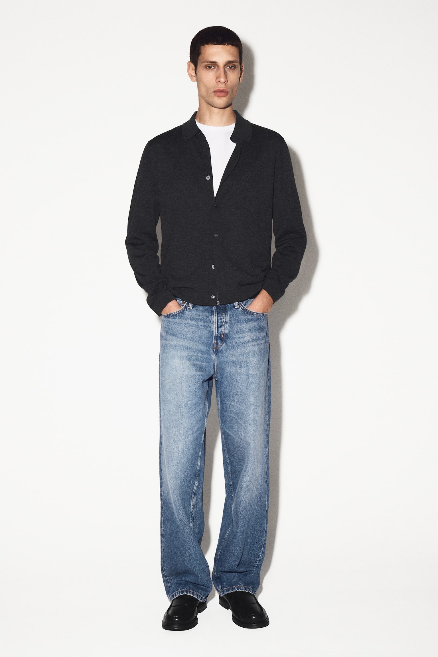 Neulottu merinovillapaita - Hiilenharmaa/ruskea meleerattu/musta - 7