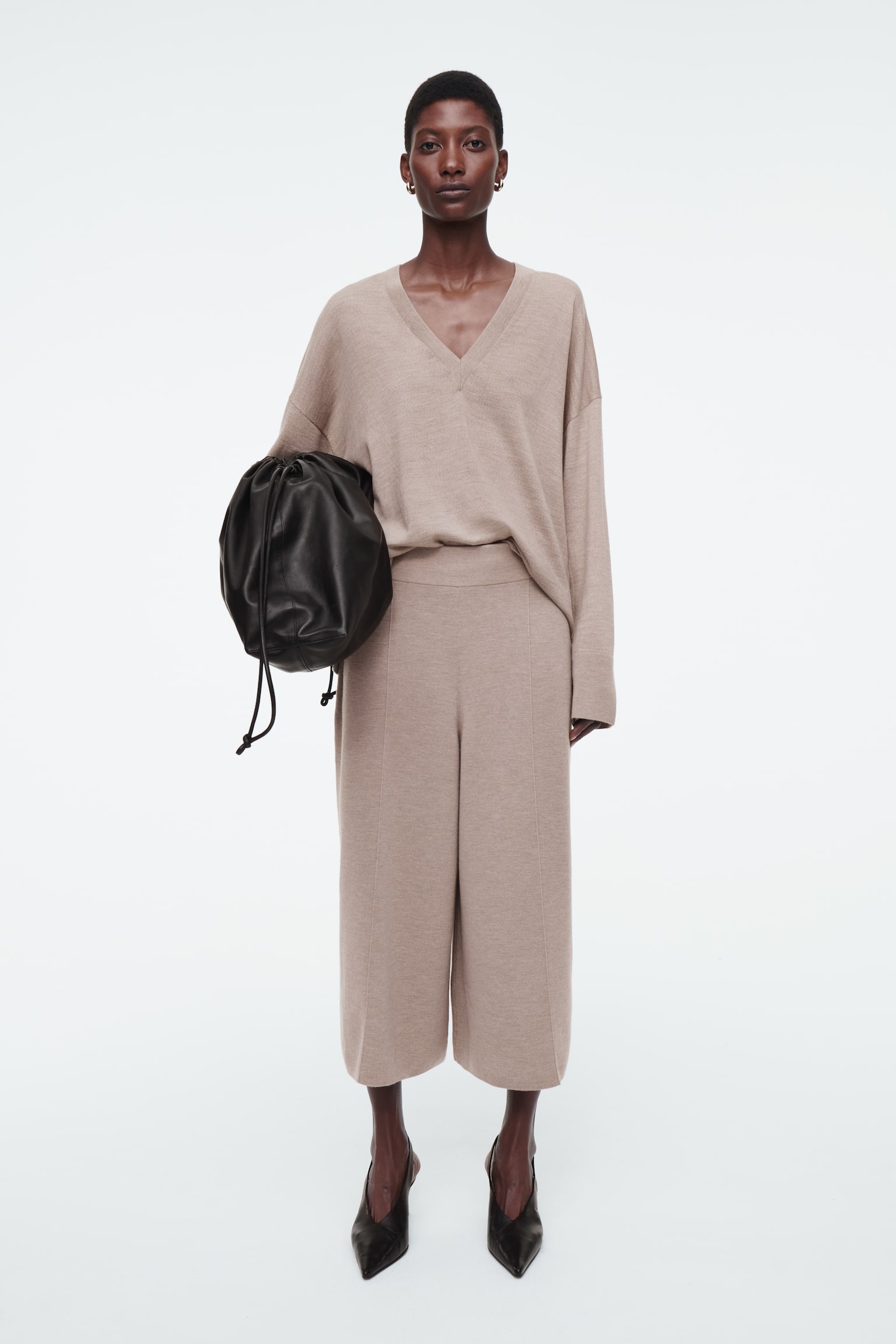 MERINO WOOL CULOTTES - BEIGE/BLACK/DARK KHAKI - 1