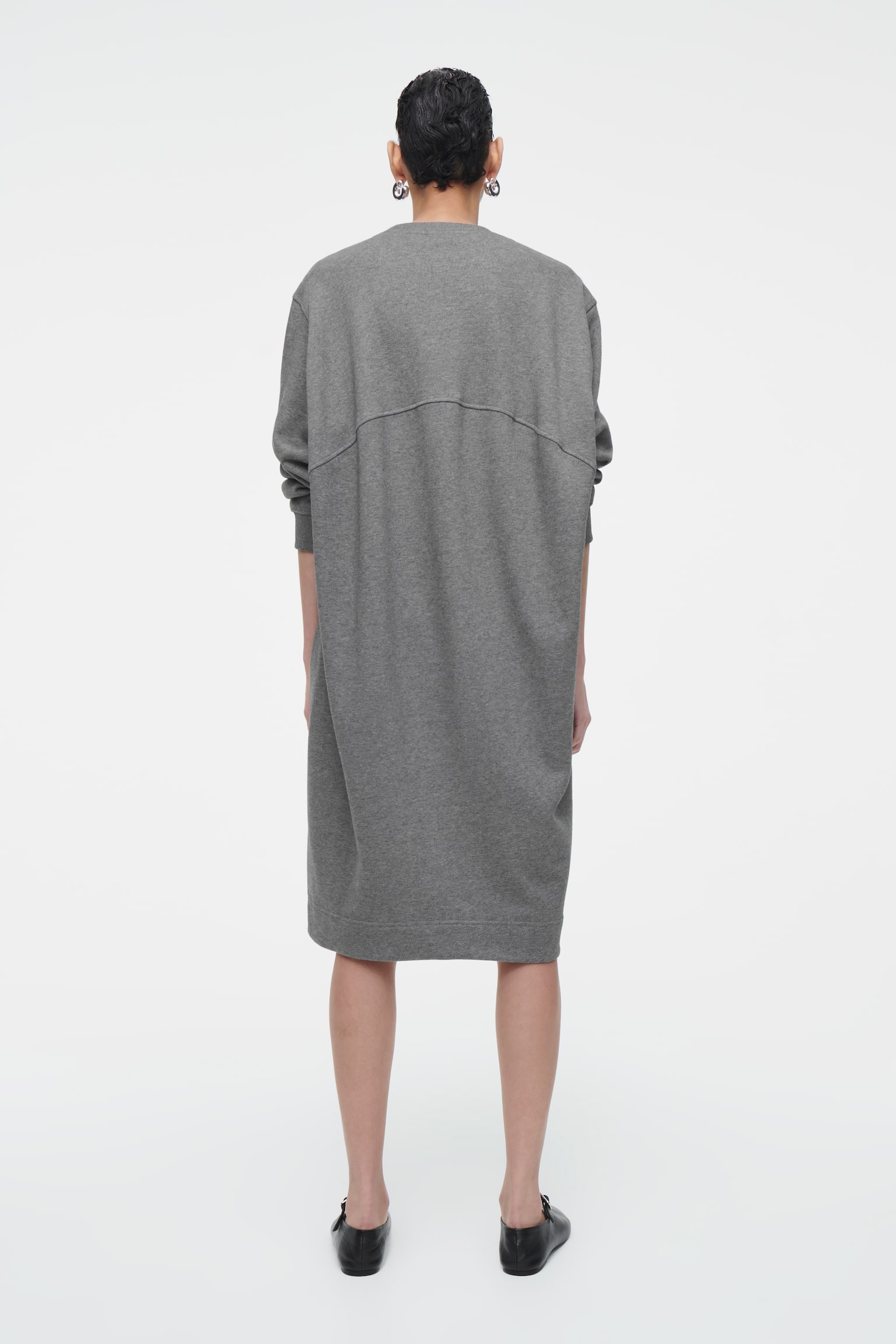 OVERSIZED SWEATSHIRT MIDI DRESS - GREY MÉLANGE - 4