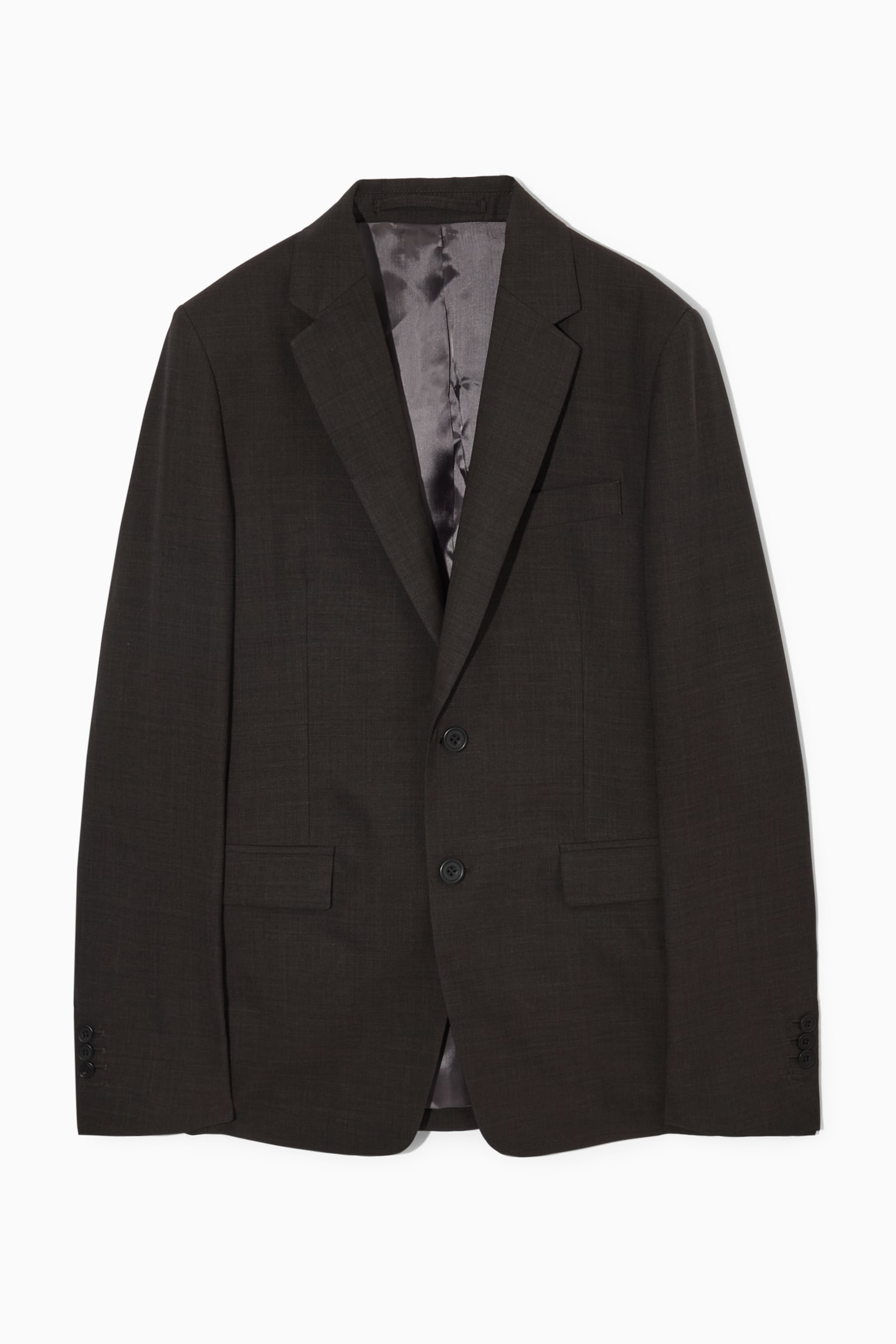 SLIM WOOL-MÉLANGE SINGLE-BREASTED BLAZER - BROWN/NAVY MÉLANGE - 1