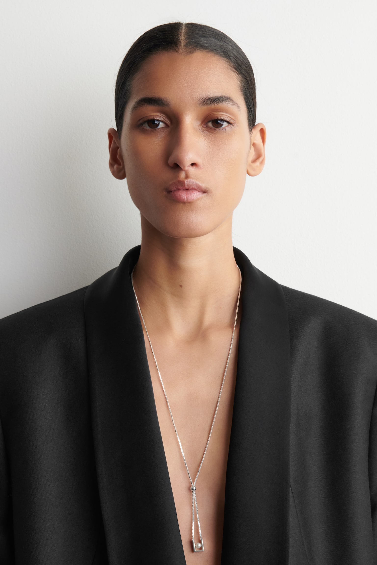 Halsketting met rechthoekige hanger - ZILVER / PAREL/GOUD - 1