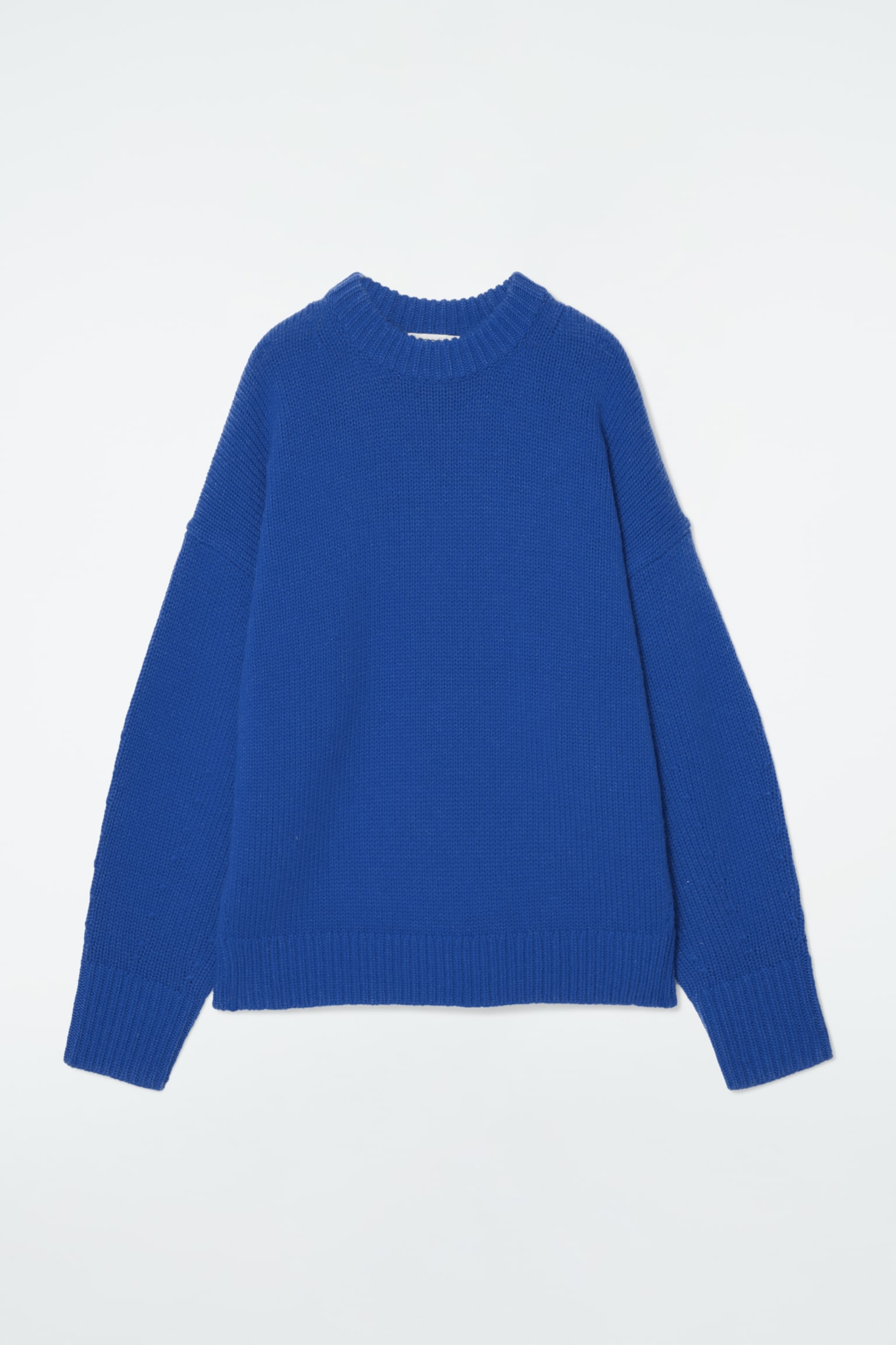 CHUNKY WOOL CREW-NECK JUMPER - COBALT BLUE/LIGHT BEIGE - 2