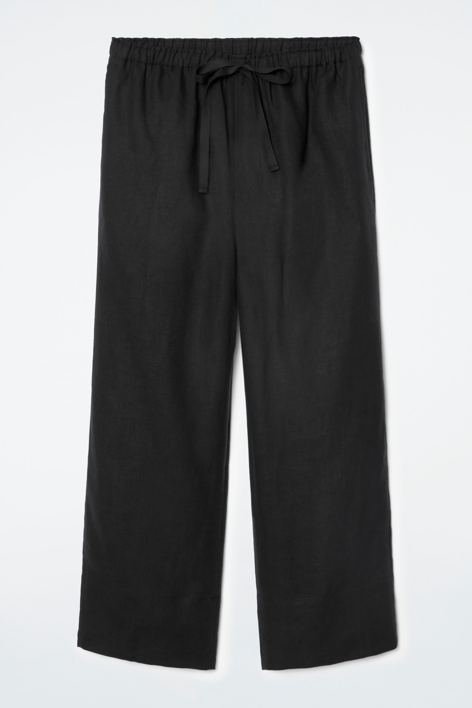 DRAWSTRING LINEN TROUSERS - BLACK - 2